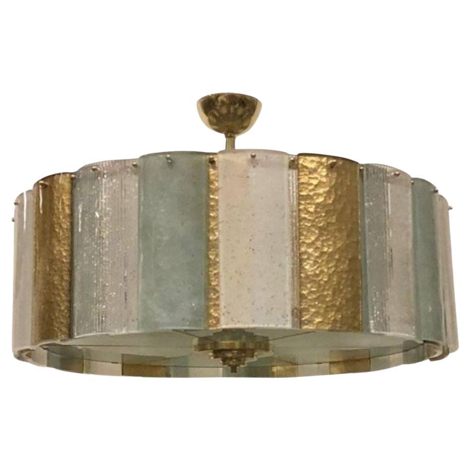 Vintage Italian Brass & Murano Glass Kronleuchter im Angebot