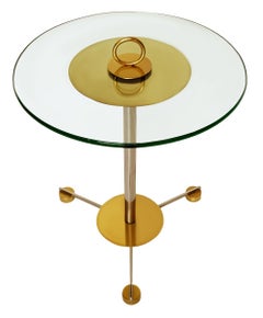 Vintage Italian Brass, Nickel & Glass Circular Side Table or Drinks Table
