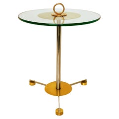 Vintage Italian Brass, Nickel & Glass Circular Side Table or Drinks Table 