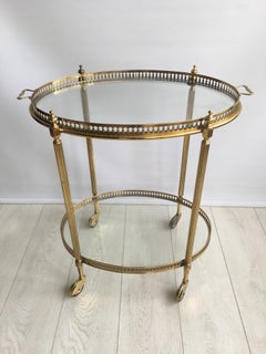 Vintage Italian Brass Oval Drinks Trolley or Bar Cart