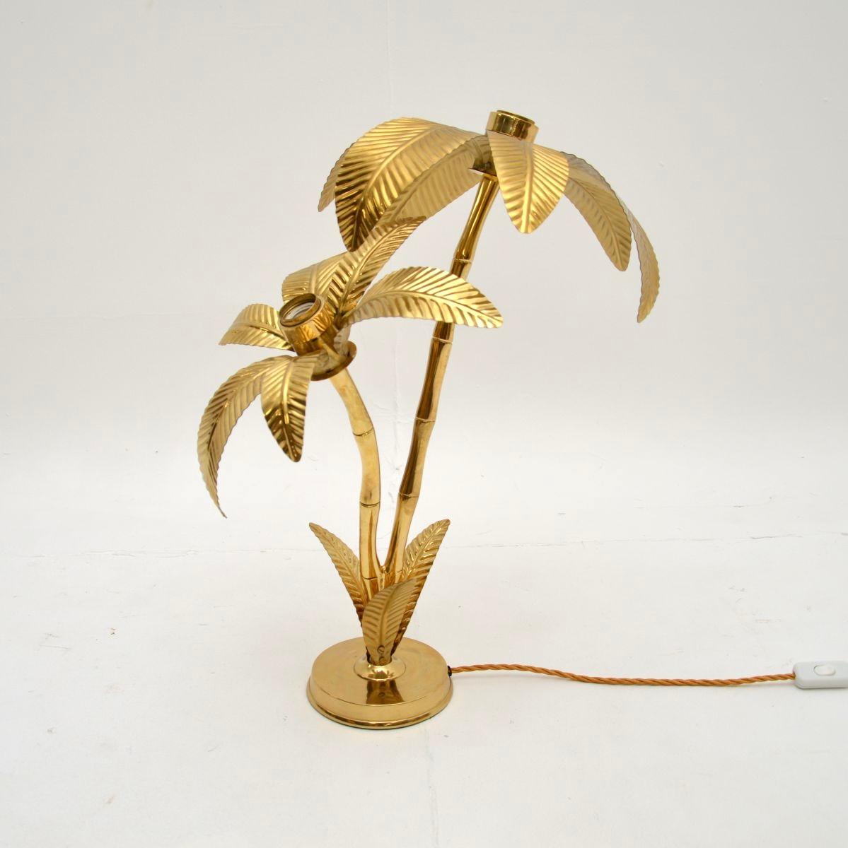 Mid-Century Modern Vintage Italian Brass Palm Tree Table Lamp For Sale