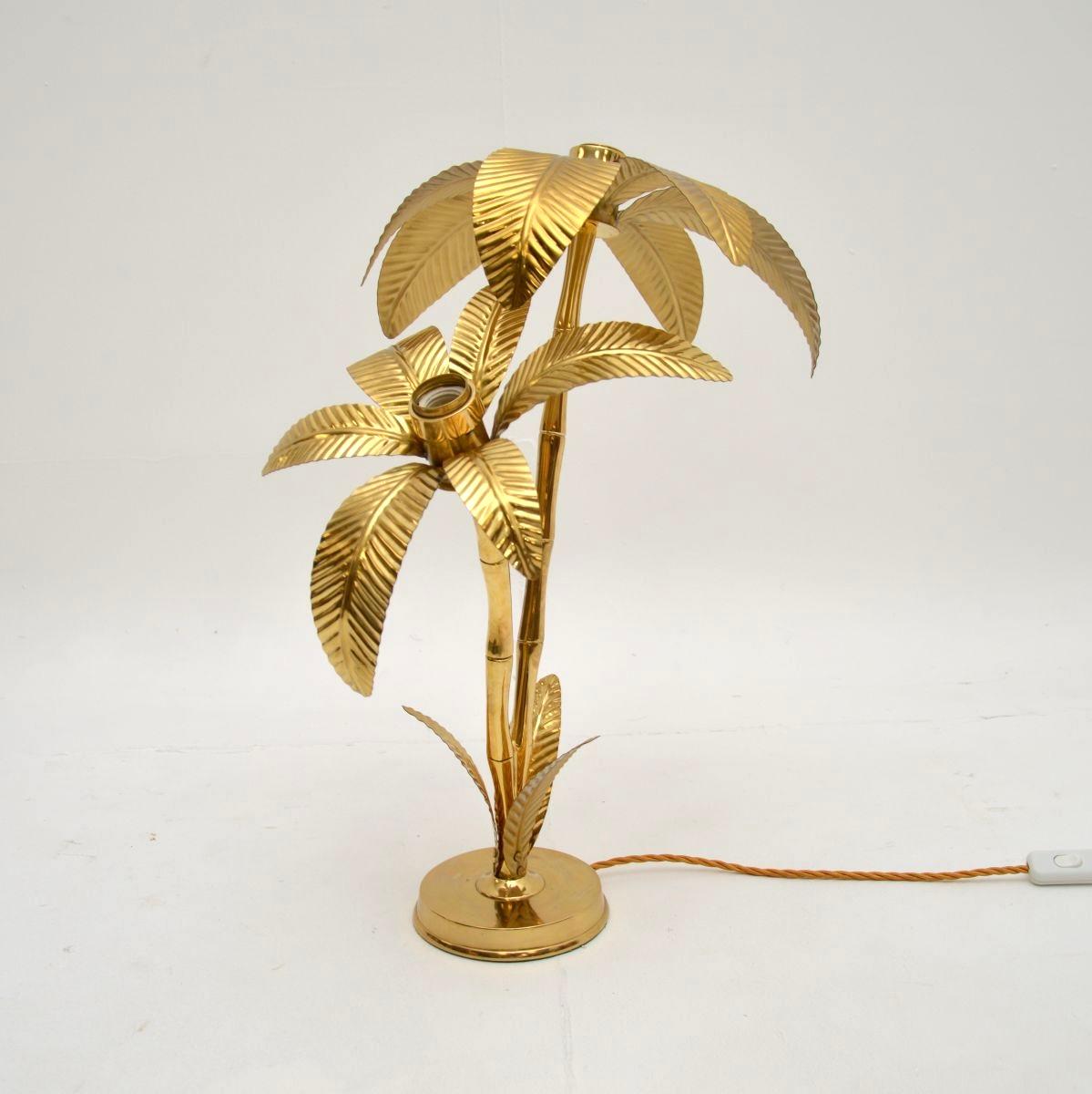 Late 20th Century Vintage Italian Brass Palm Tree Table Lamp For Sale