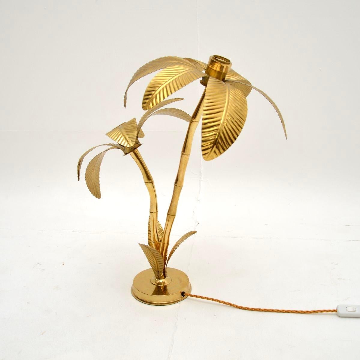 Vintage Italian Brass Palm Tree Table Lamp For Sale 1