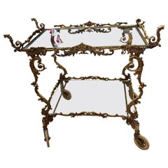 table Chariot de bar rococo italien vintage en laiton
