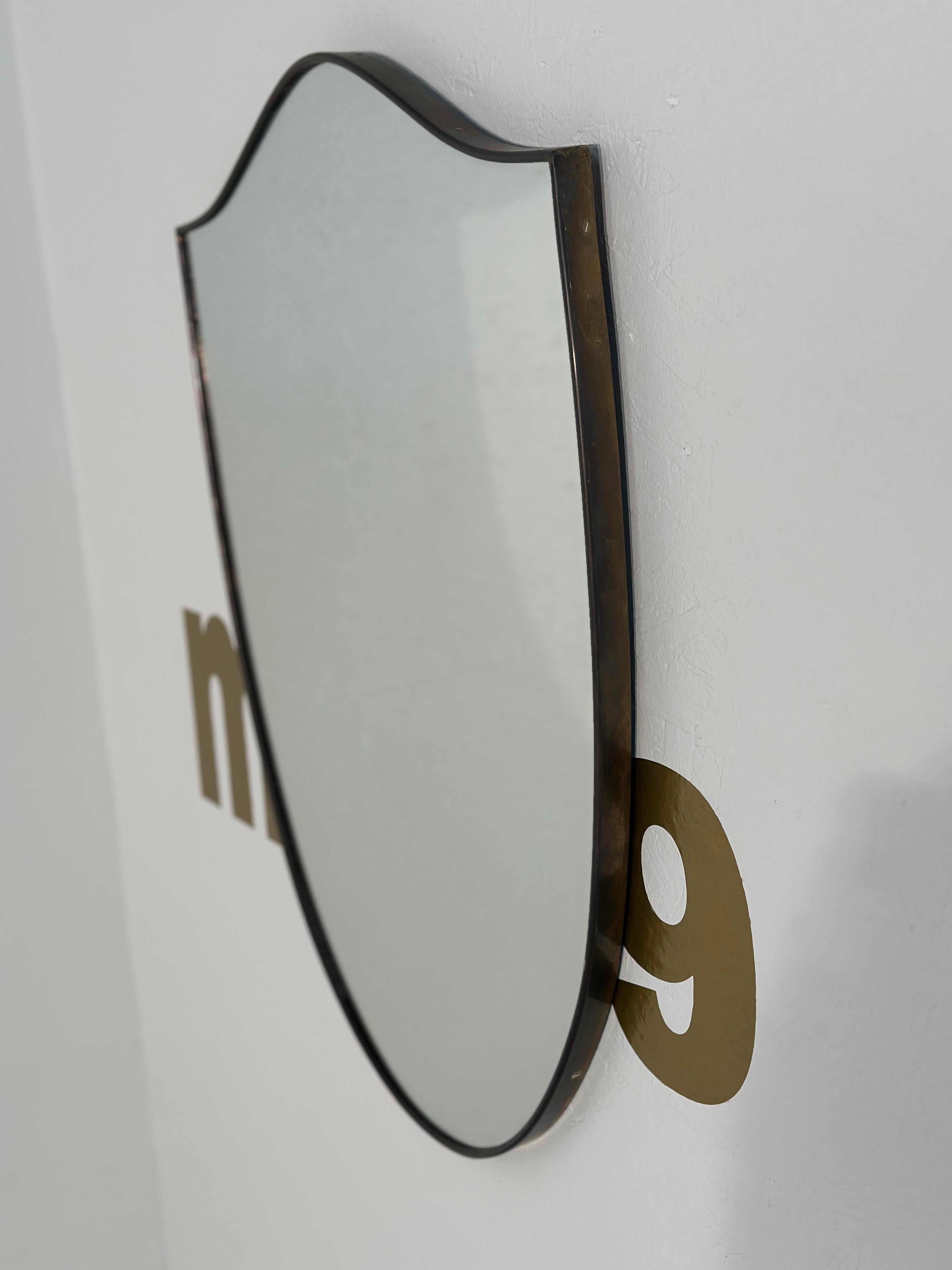 Mid-Century Modern Vintage Italian Brass Shield Mirror 1970s For Sale