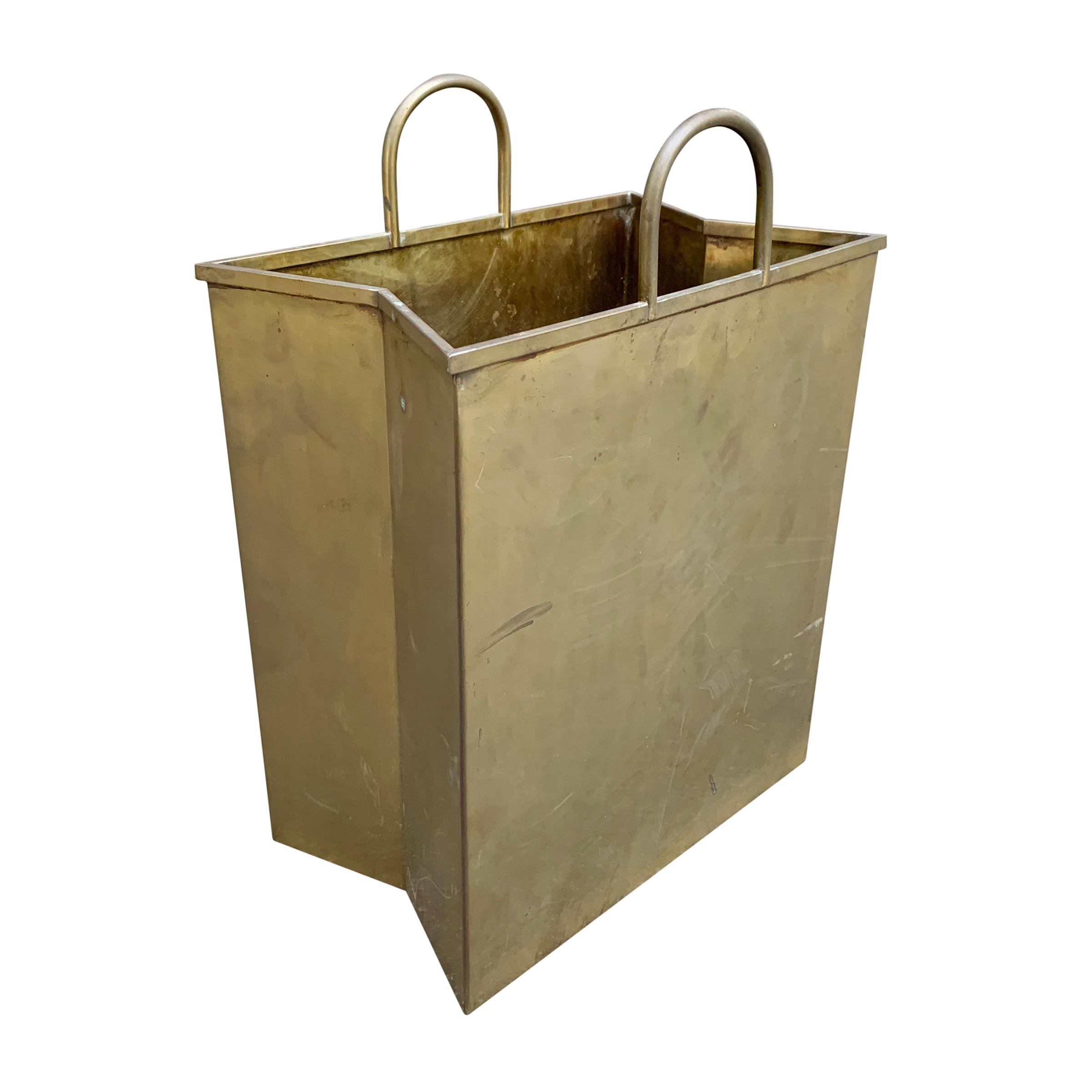 Modern Vintage Italian Brass Shopping Bag Wastepaper Basket