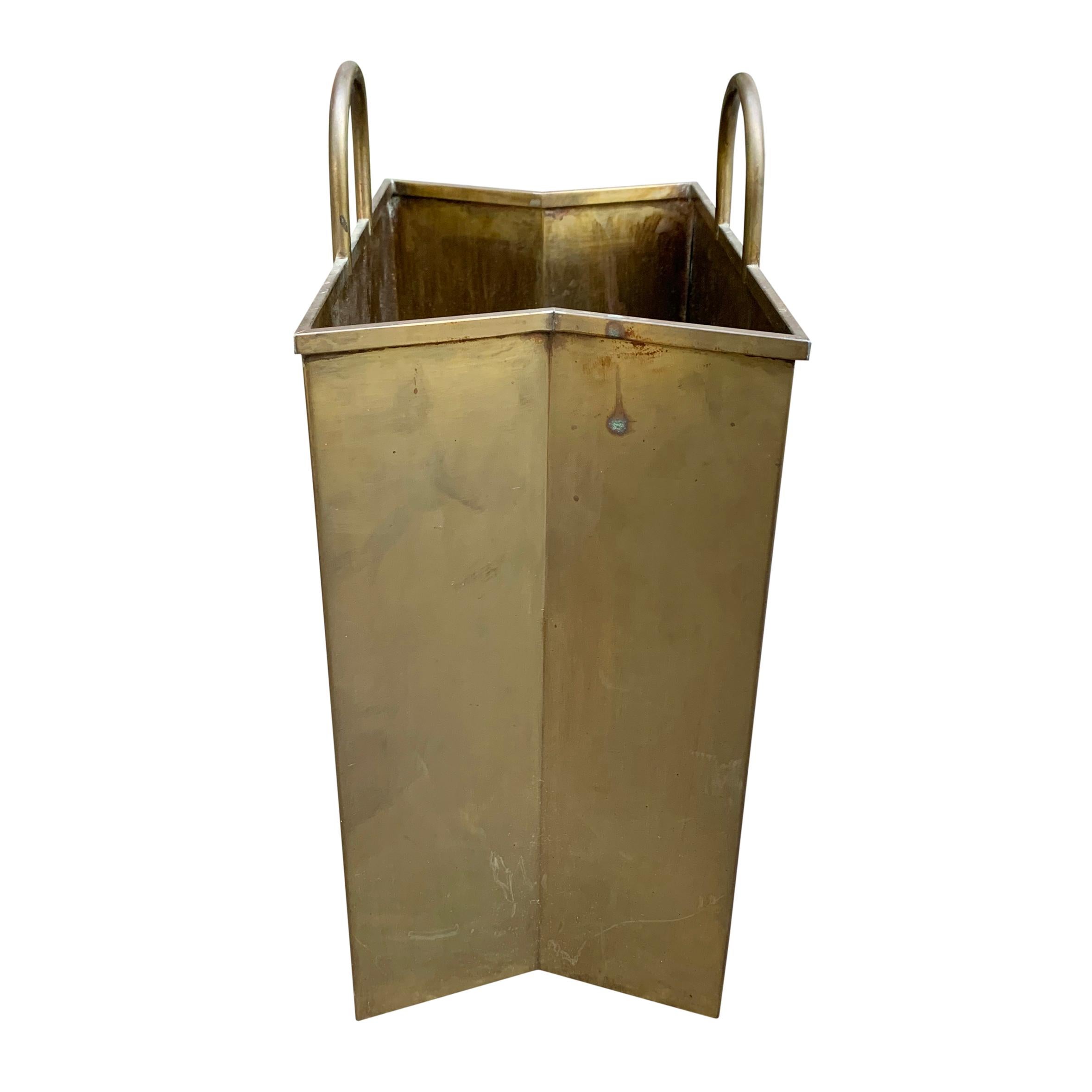 Vintage Italian Brass Shopping Bag Wastepaper Basket In Good Condition In Chicago, IL