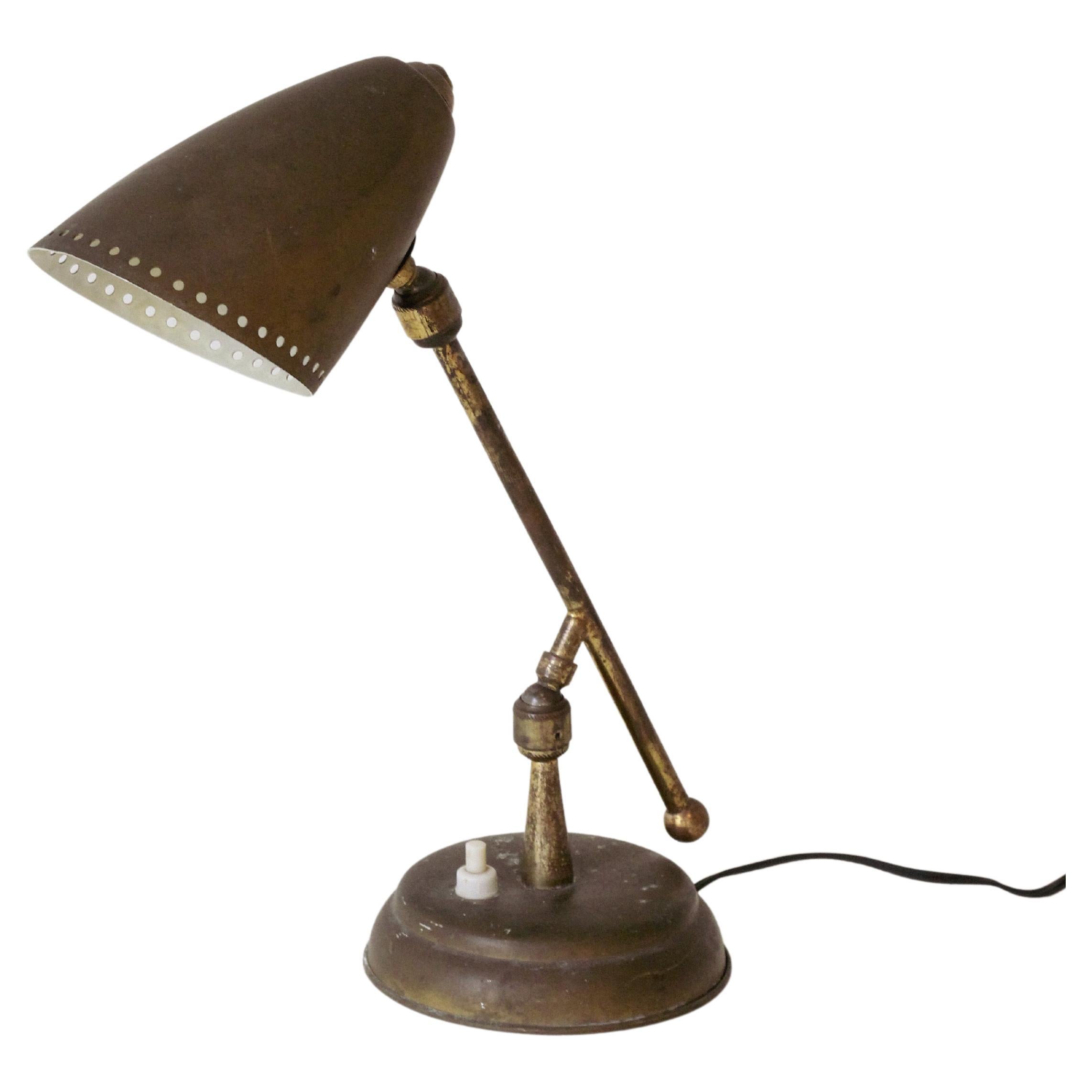 Vintage Italian Brass Table Lamp Attributed to Stilnovo, Italy, 1948 Mid-Century For Sale