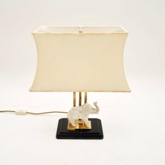 Vintage Italian Brass Table Lamp with Mounted Elephant Sculpture