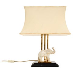 Vintage Italian Brass Table Lamp with Mounted Elephant Sculpture