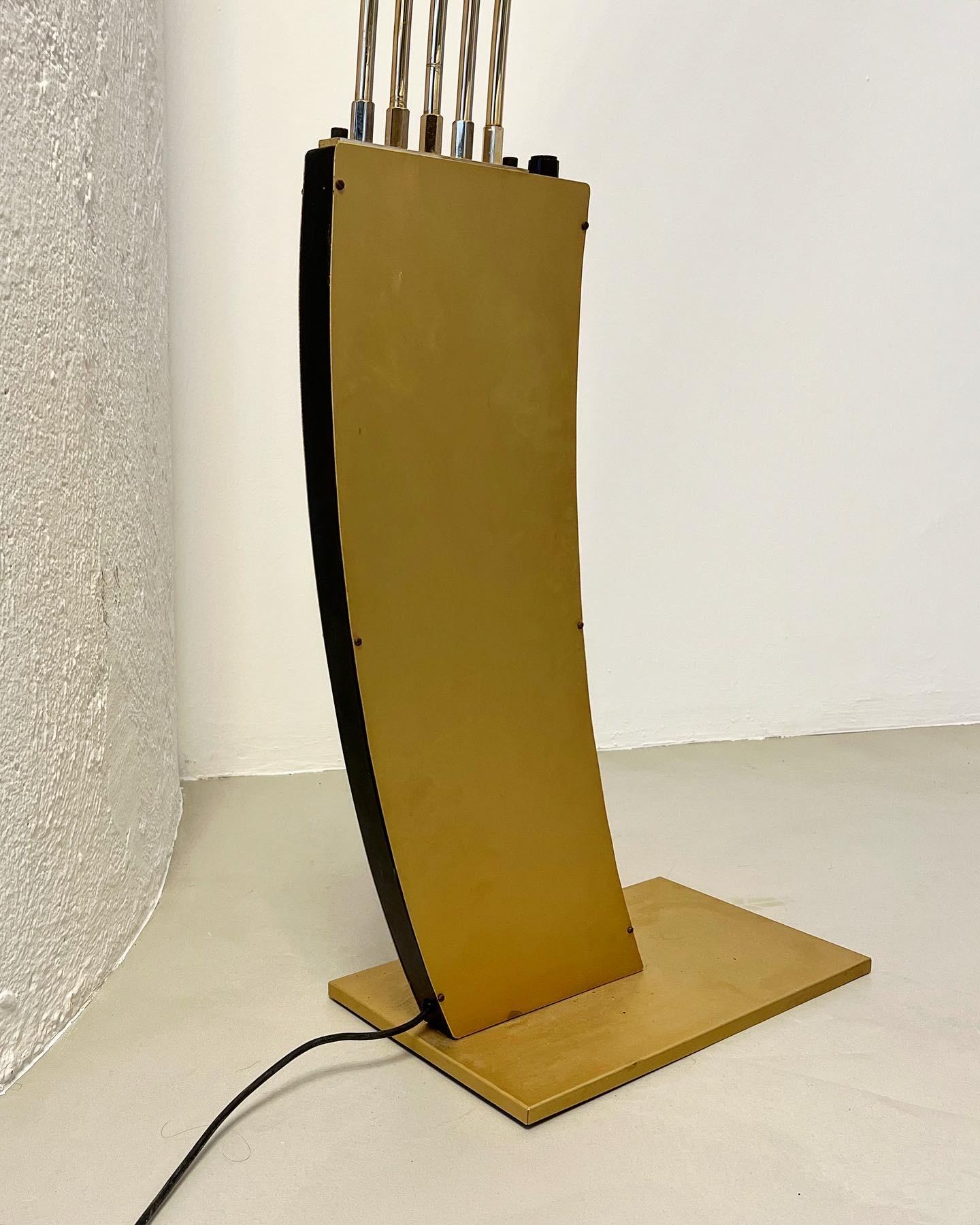 Vintage Italian Brass Tone Floor Lamp with Five Bows and Avant Gard Base, 1980s For Sale 2