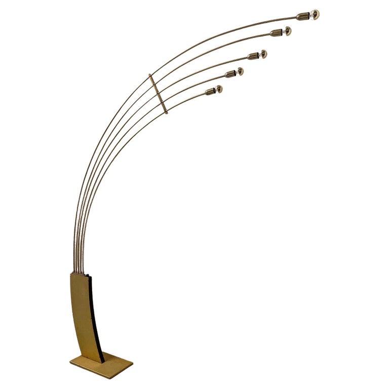 Vintage Italian brass tone floor lamp with five bows and avant gard