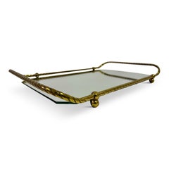 Vintage Italian Brass Tray With Mirrored Glass