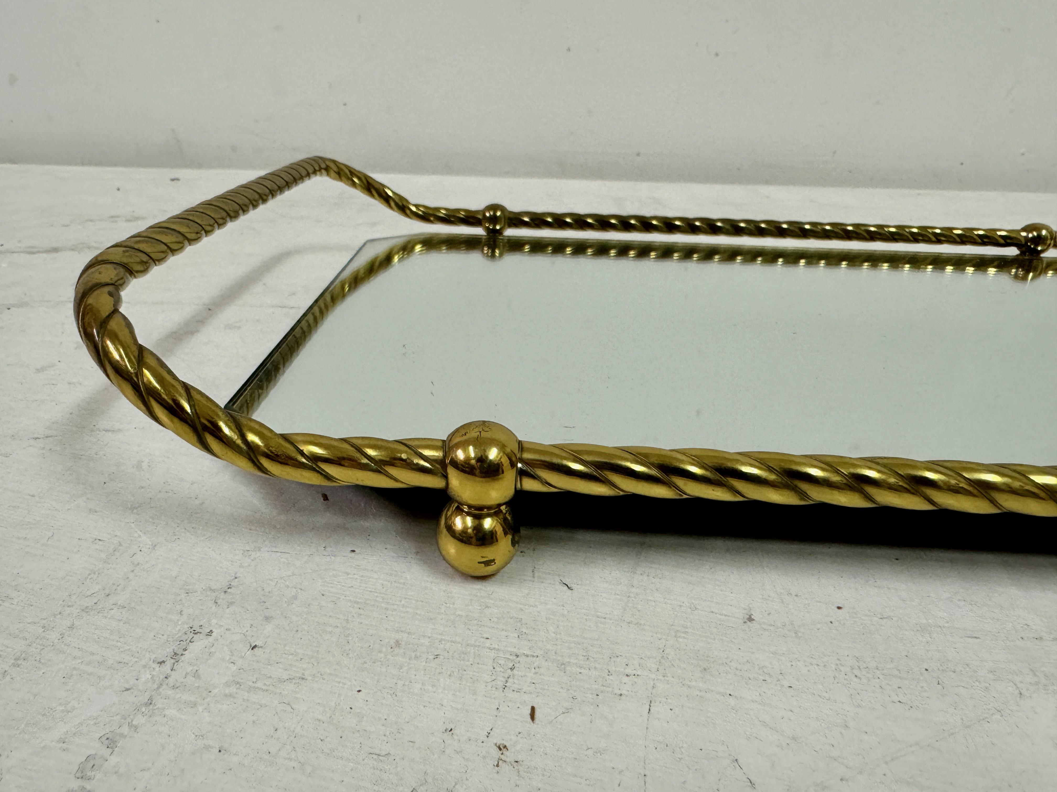 20th Century Vintage Italian Brass Tray With Mirrored Glass For Sale