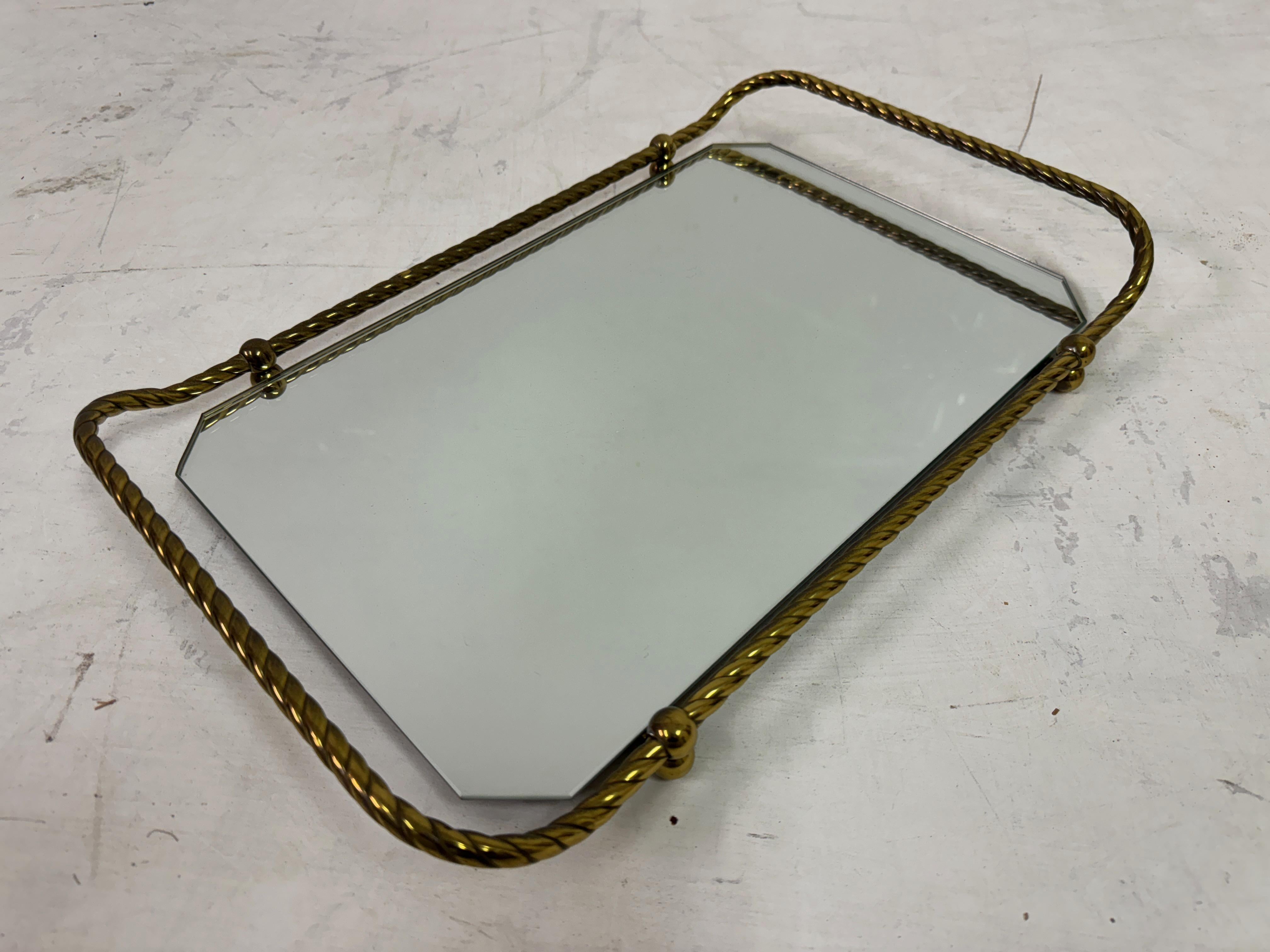 Vintage Italian Brass Tray With Mirrored Glass For Sale 2