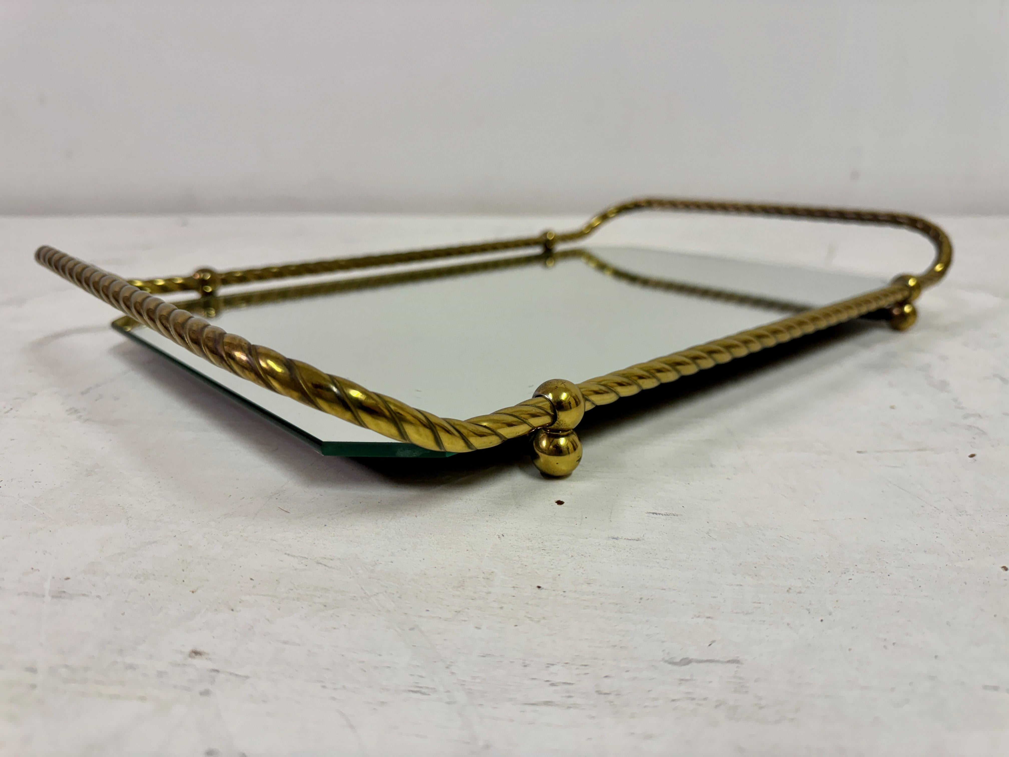 Vintage Italian Brass Tray With Mirrored Glass For Sale 3