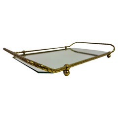 Vintage Italian Brass Tray With Mirrored Glass
