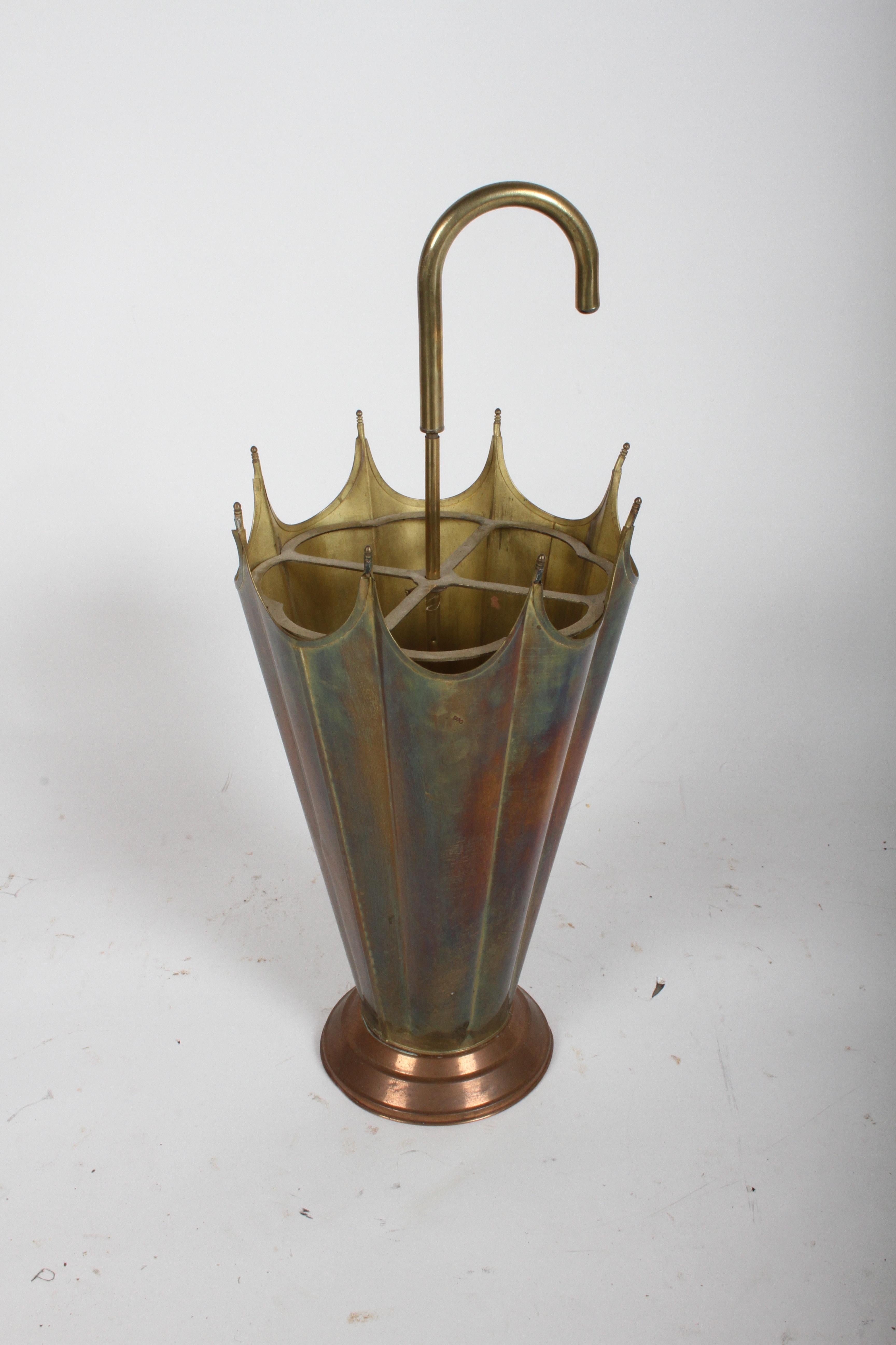Vintage Italian brass umbrella or cane stand with patina, can be polish for additional cost. Minor dings.
