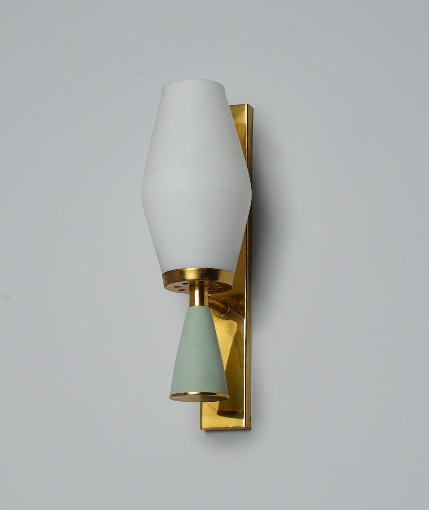 Vintage Italian Brass Appliques  - 1950s Elegant Sage Green & Opaline Glass 1