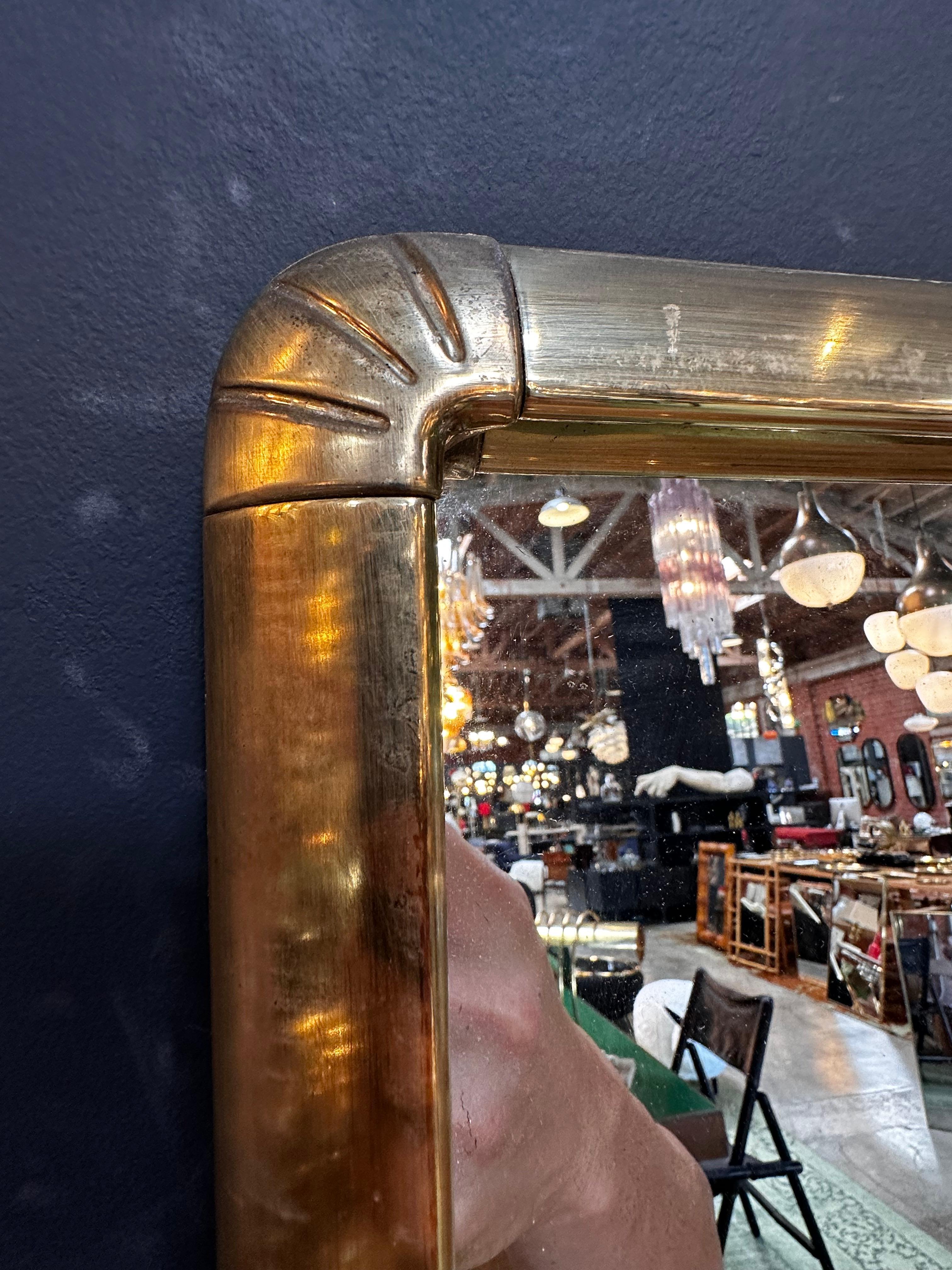 Late 20th Century Vintage Italian Brass Wall Mirror 1980s For Sale