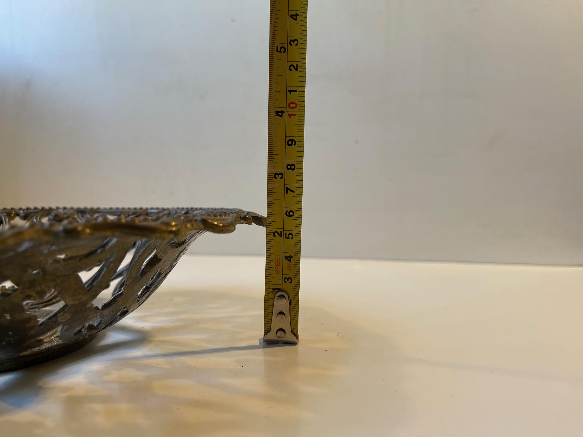 Cast Vintage Italian Bread or Fruit Bowl in Filigree Brass For Sale