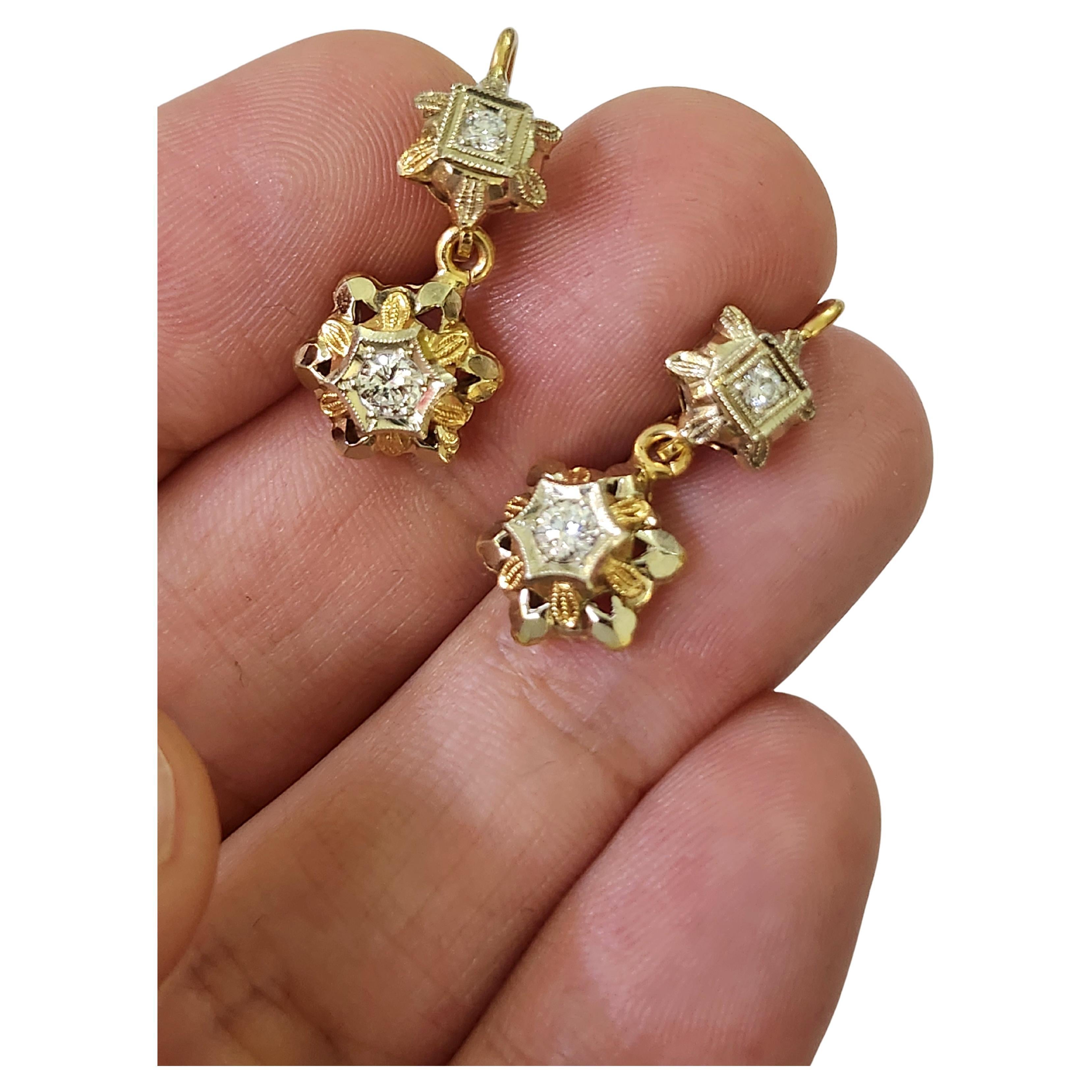 Vintage Italienisch Brillantschliff Diamant Gold Ohrringe im Zustand „Gut“ im Angebot in Cairo, EG