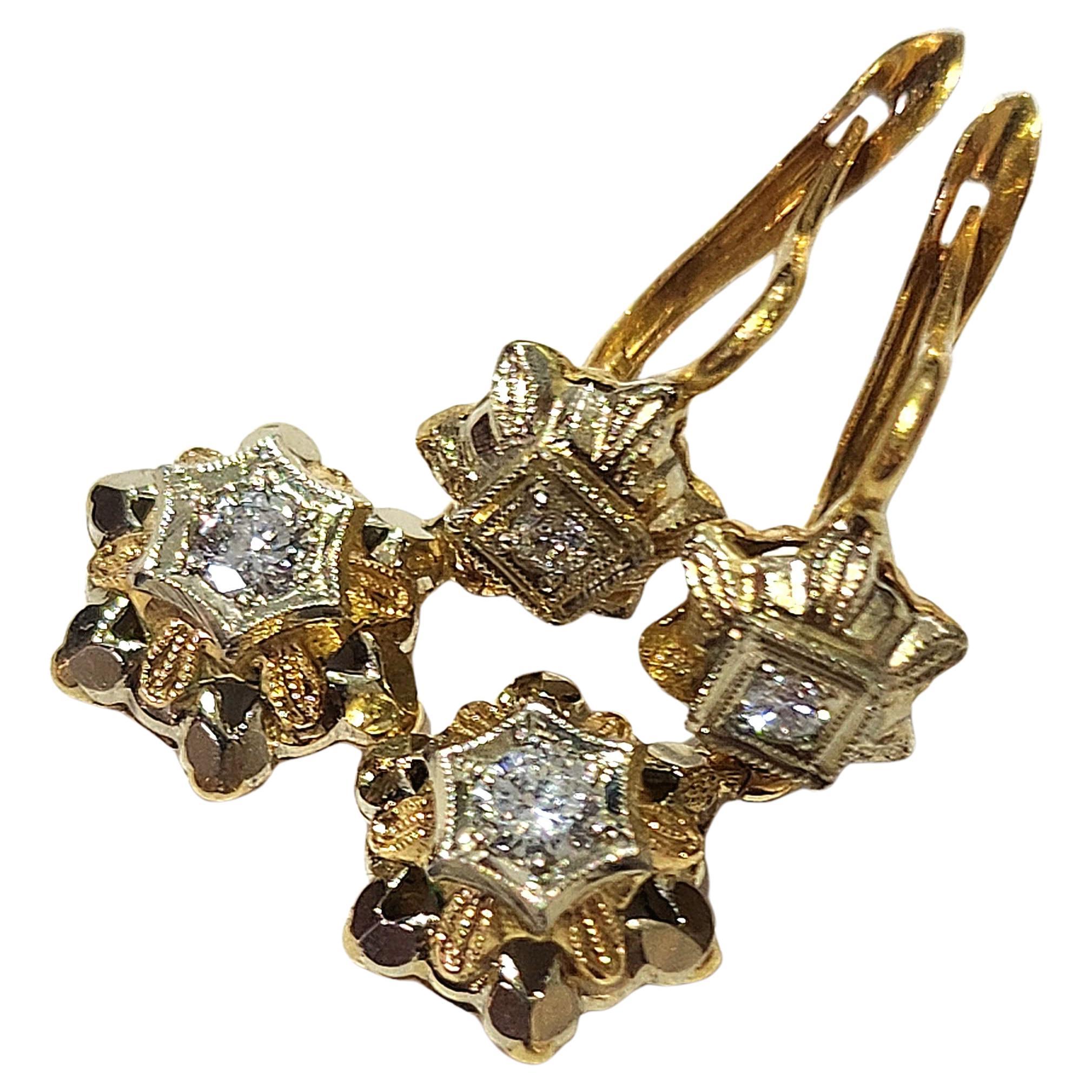 Vintage Italienisch Brillantschliff Diamant Gold Ohrringe im Angebot 1