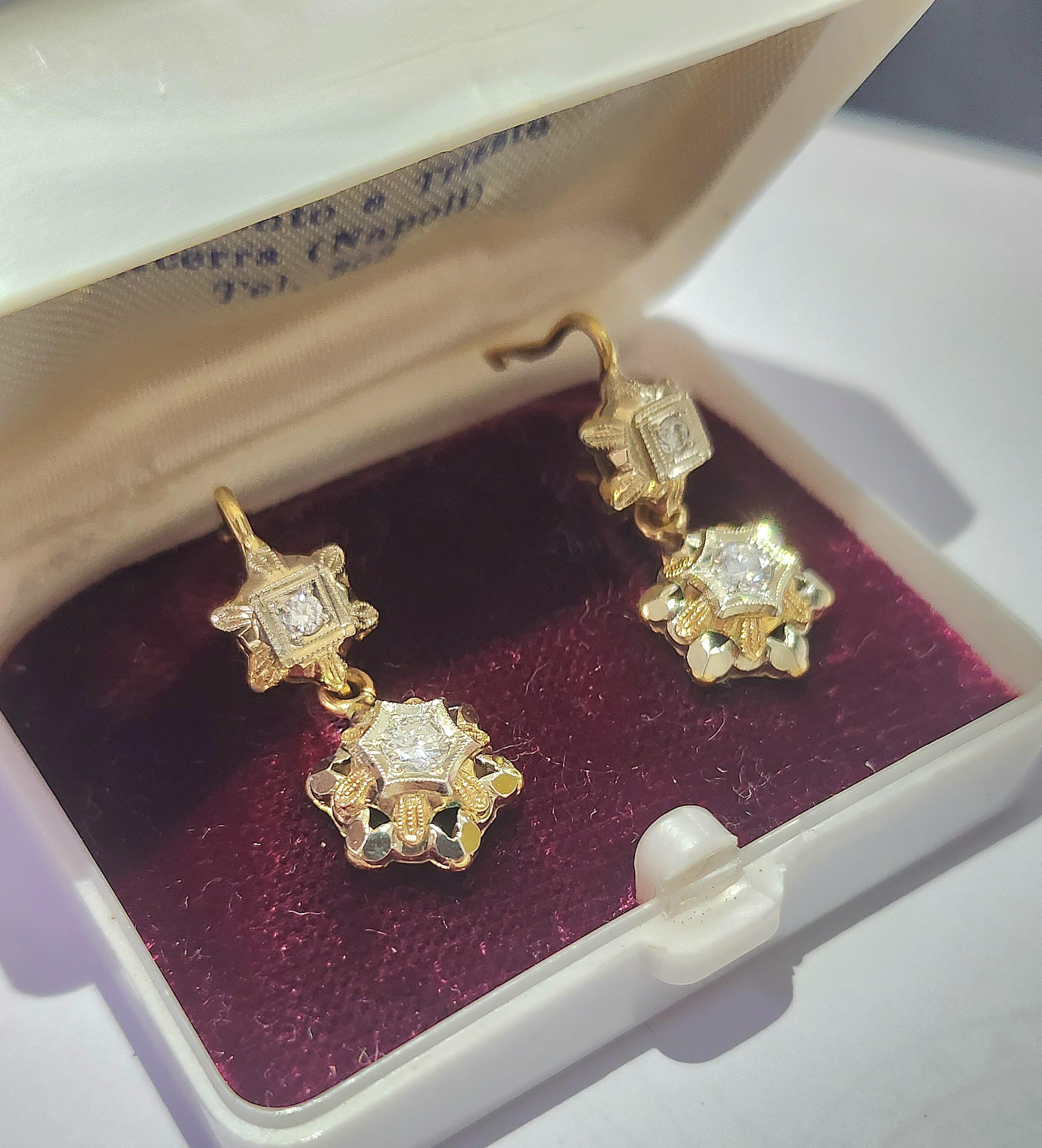 Vintage Italienisch Brillantschliff Diamant Gold Ohrringe im Angebot 2