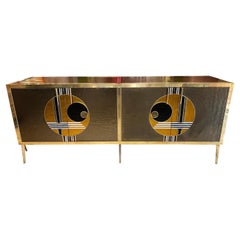 Anrichte aus italienischer Bronze und Gold-Opalglas mit Messingbeschlägen, 1980er Jahre