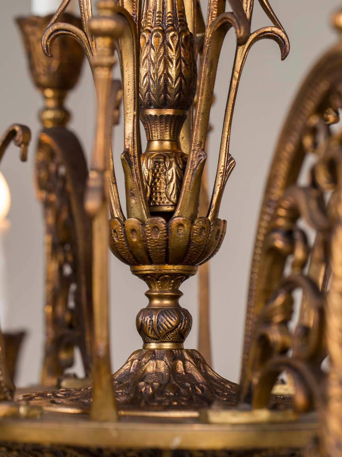 Vintage Italian Bronze Art Nouveau Two-Tier Twelve-Light Chandelier, Italy For Sale 6