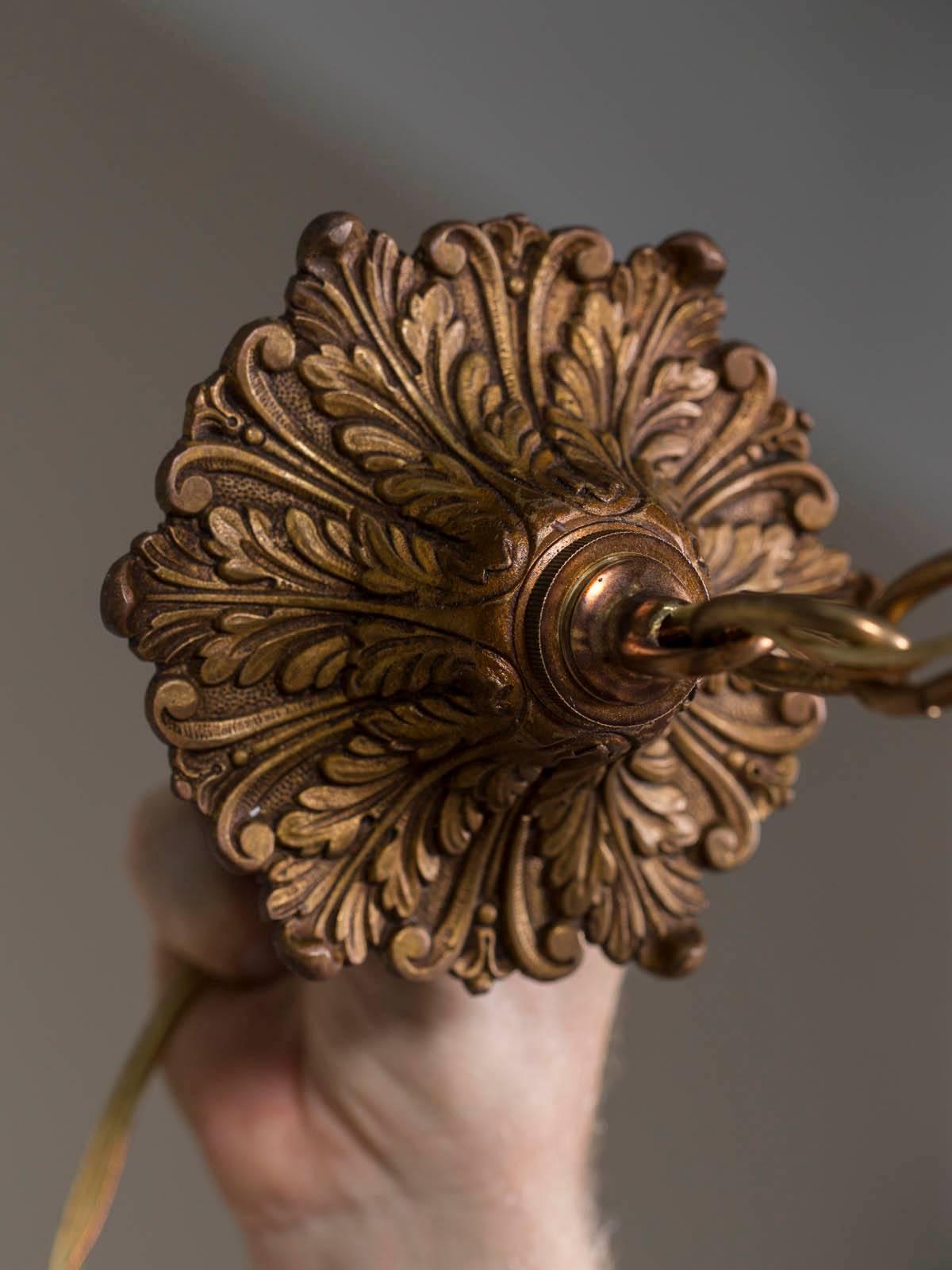 Vintage Italian Bronze Art Nouveau Two-Tier Twelve-Light Chandelier, Italy For Sale 7