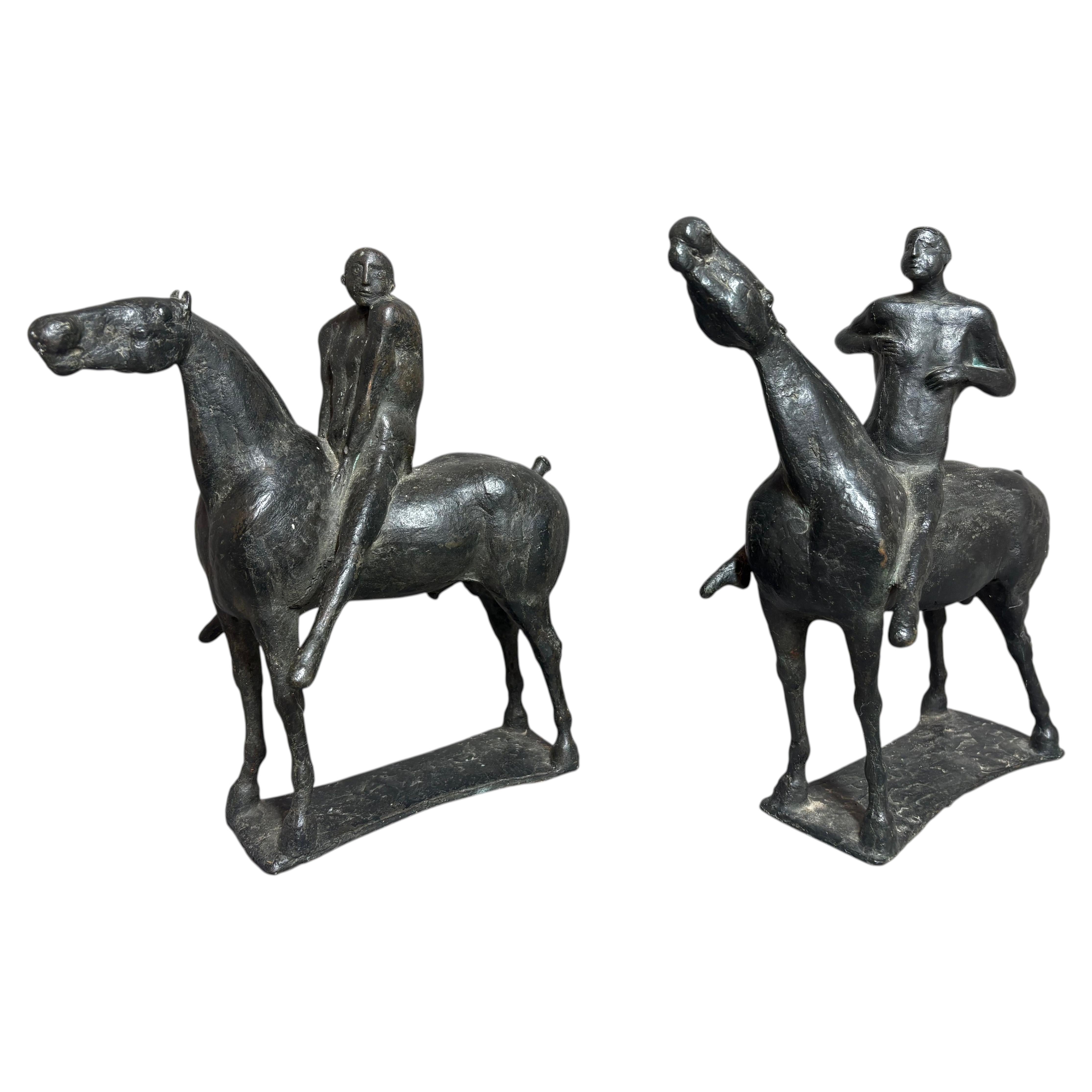 Vintage Italian Bronze Equestrian Sculptures in the Style of Marino Marini