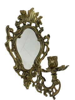 vintage Italian bronze Wall Lamp Candle Stick oval Glass Mirror, Italy 1960s