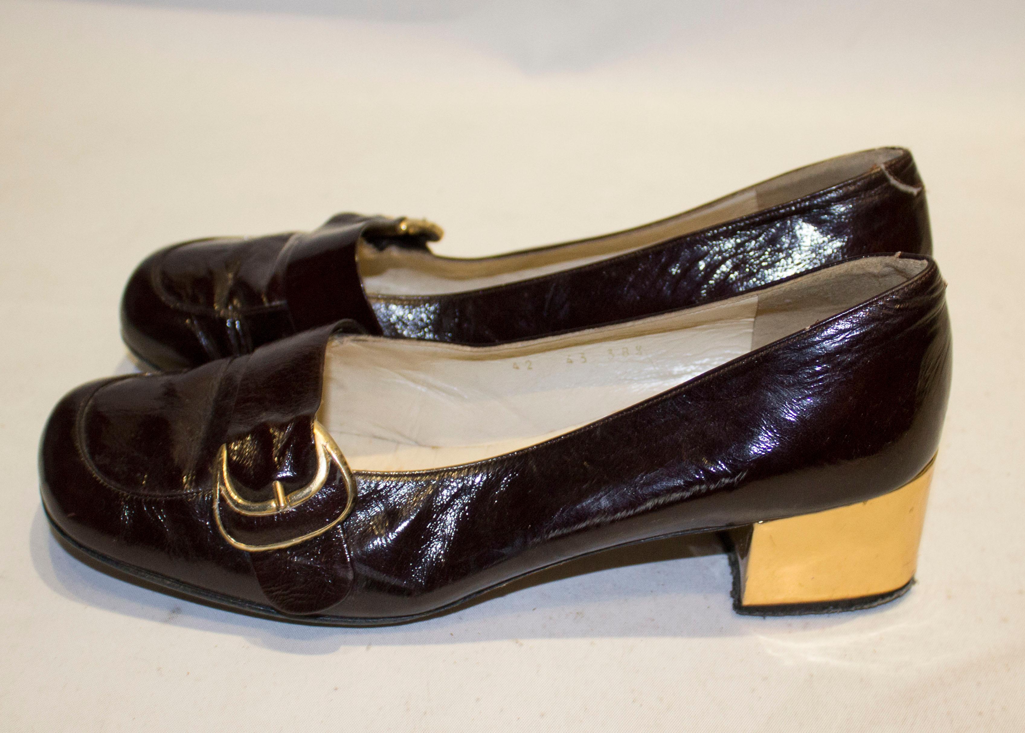 Black Vintage Italian Brown Patent and Gold Shoes