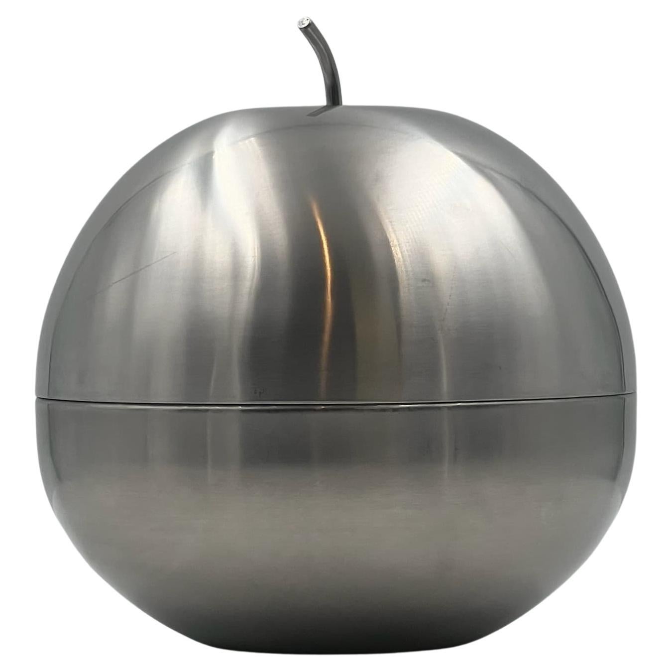 Italienisches Tafelaufsatzgefäß aus gebürstetem Edelstahl „ Apple“ aus Morinox, 1970er Jahre im Angebot