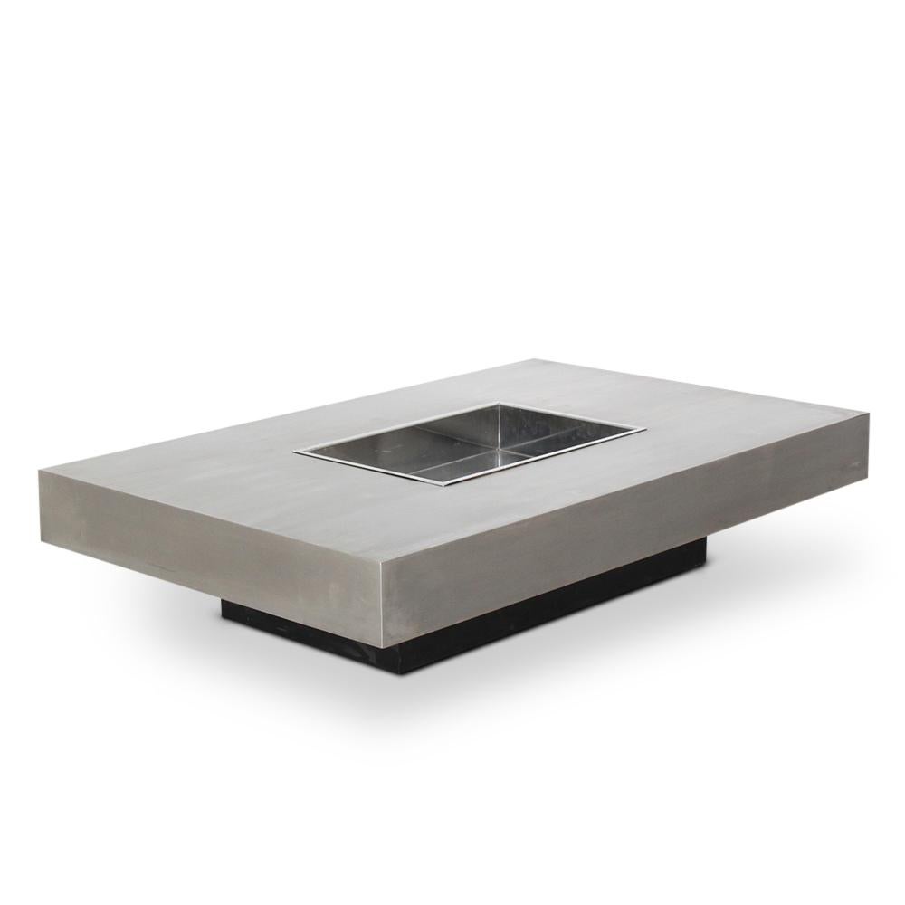 Modern Vintage Italian Brushed Steel Coffee Table by Willy Rizzo