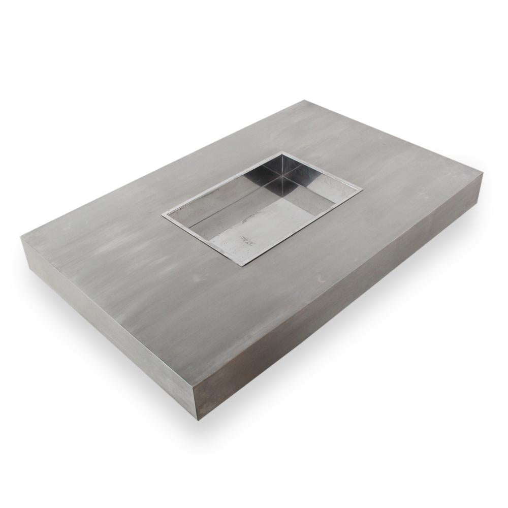 Vintage Italian Brushed Steel Coffee Table by Willy Rizzo In Good Condition In Vancouver, British Columbia