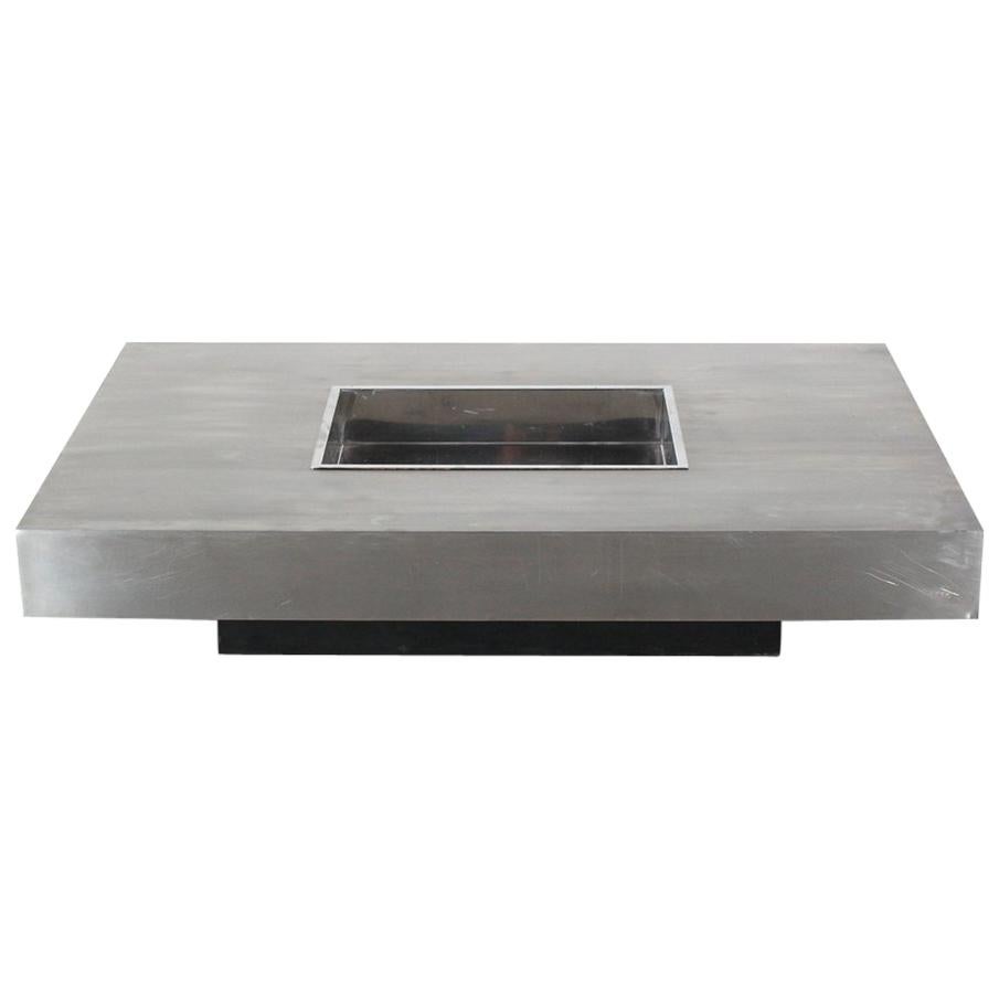 Vintage Italian Brushed Steel Coffee Table by Willy Rizzo