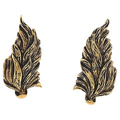 Vintage Italian Buccellati Feather 18 Karat Gold Clip-On Earrings