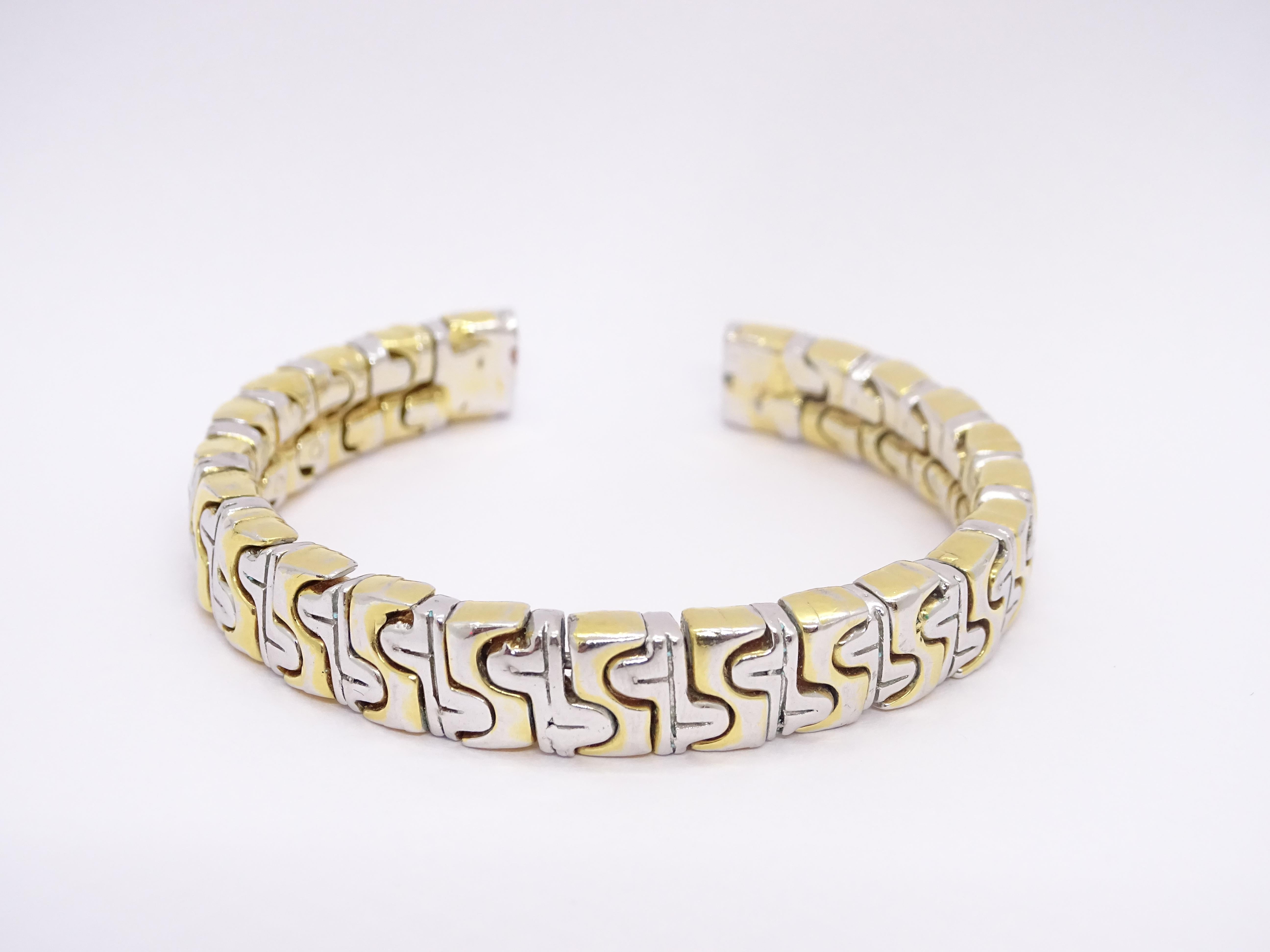 Vintage Italian Bulgari style bracelet / bangle, silver and gold links 5