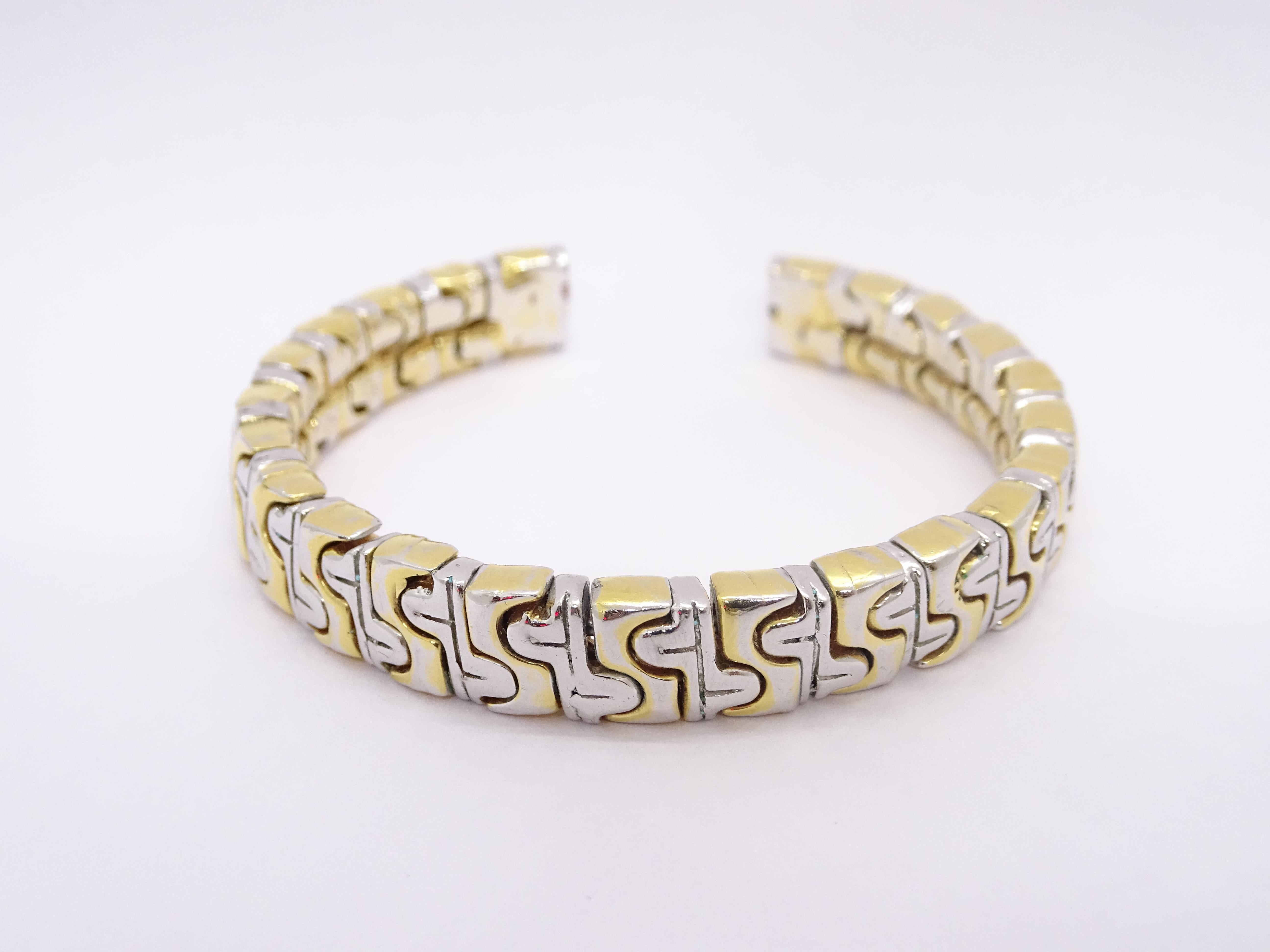 Vintage Italian Bulgari style bracelet / bangle, silver and gold links 6