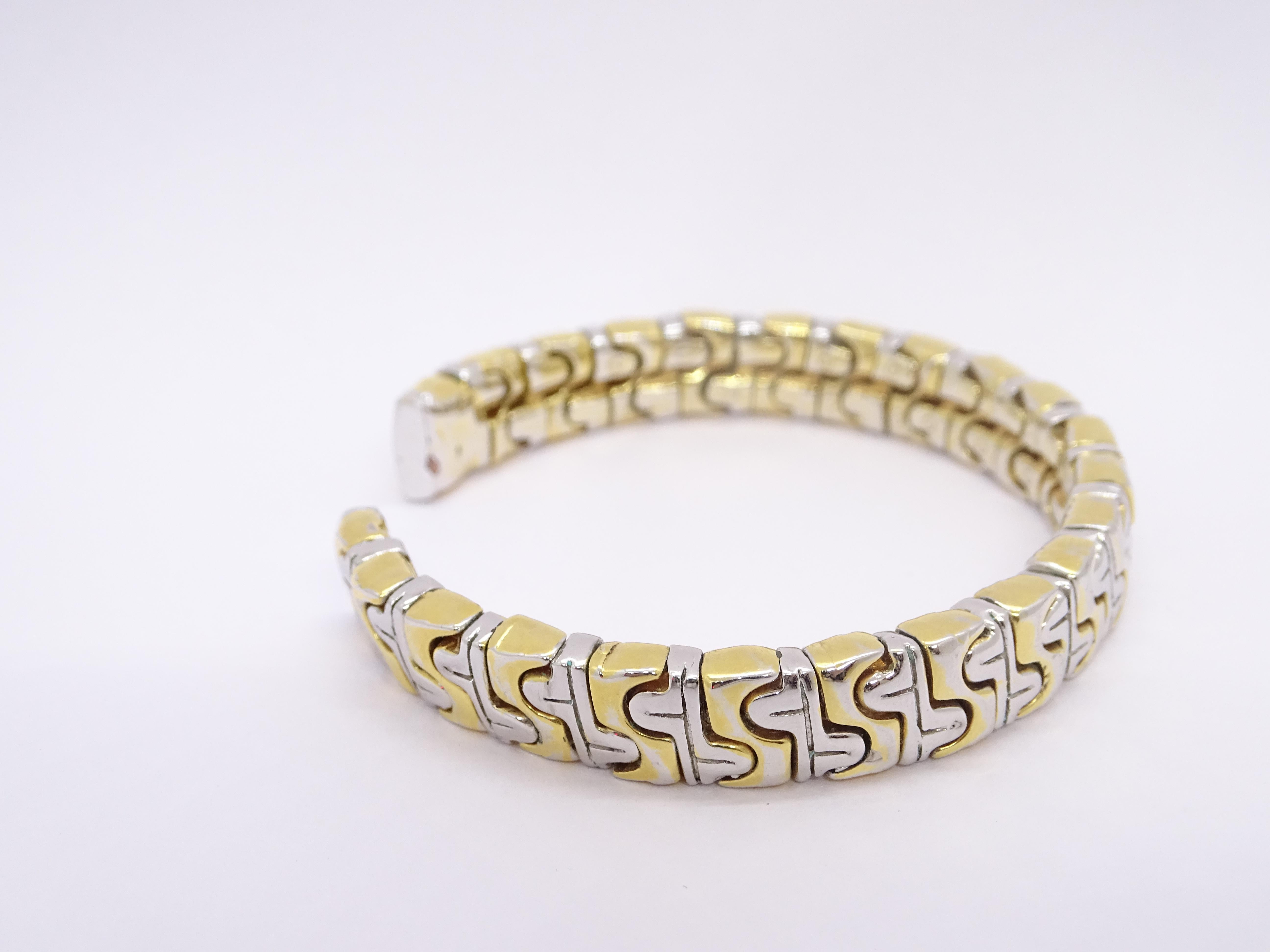 Vintage Italian Bulgari style bracelet / bangle, silver and gold links 7