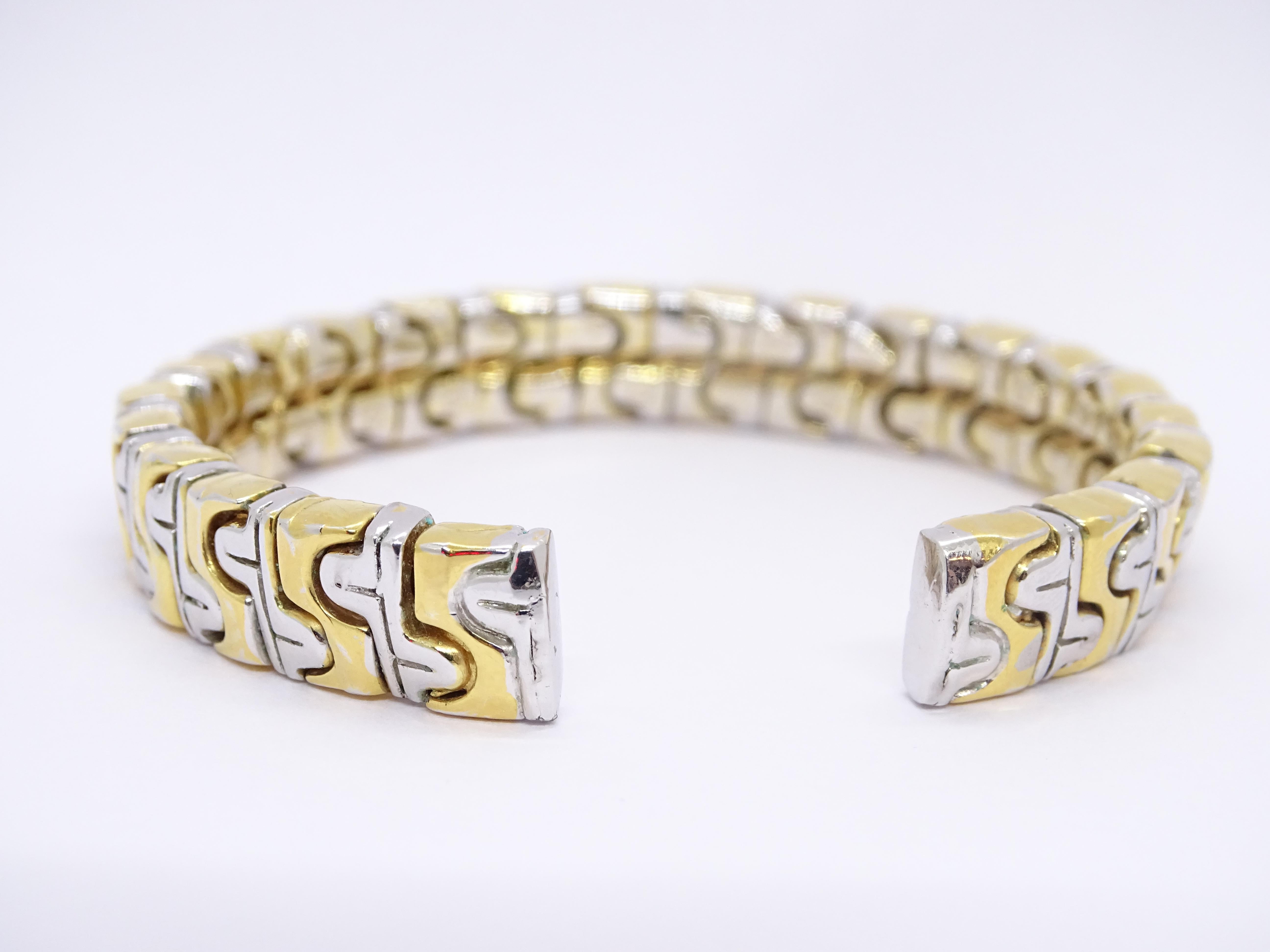 Vintage Italian Bulgari style bracelet / bangle, silver and gold links 9