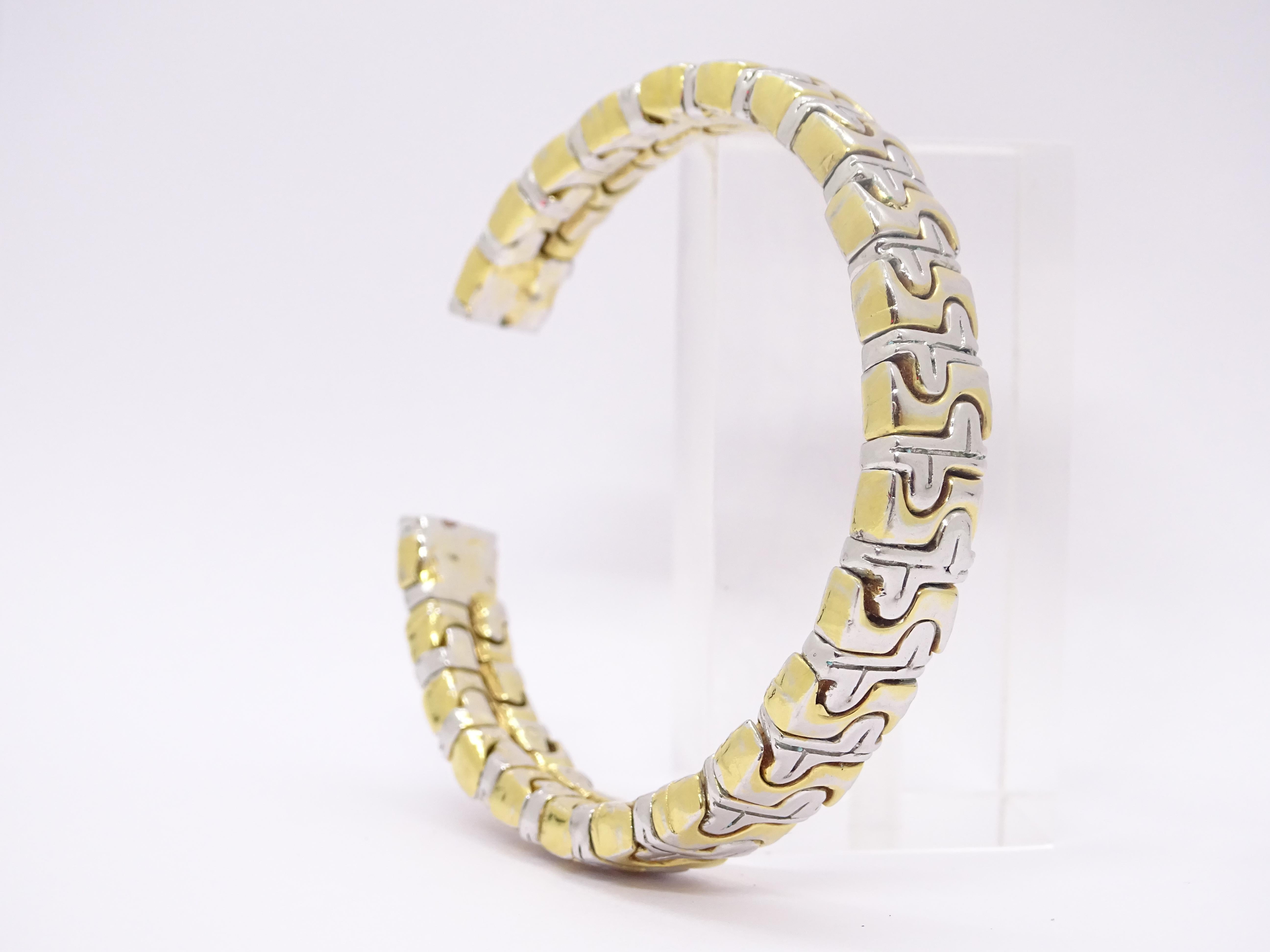 Vintage Italian Bulgari style bracelet / bangle, silver and gold links 10