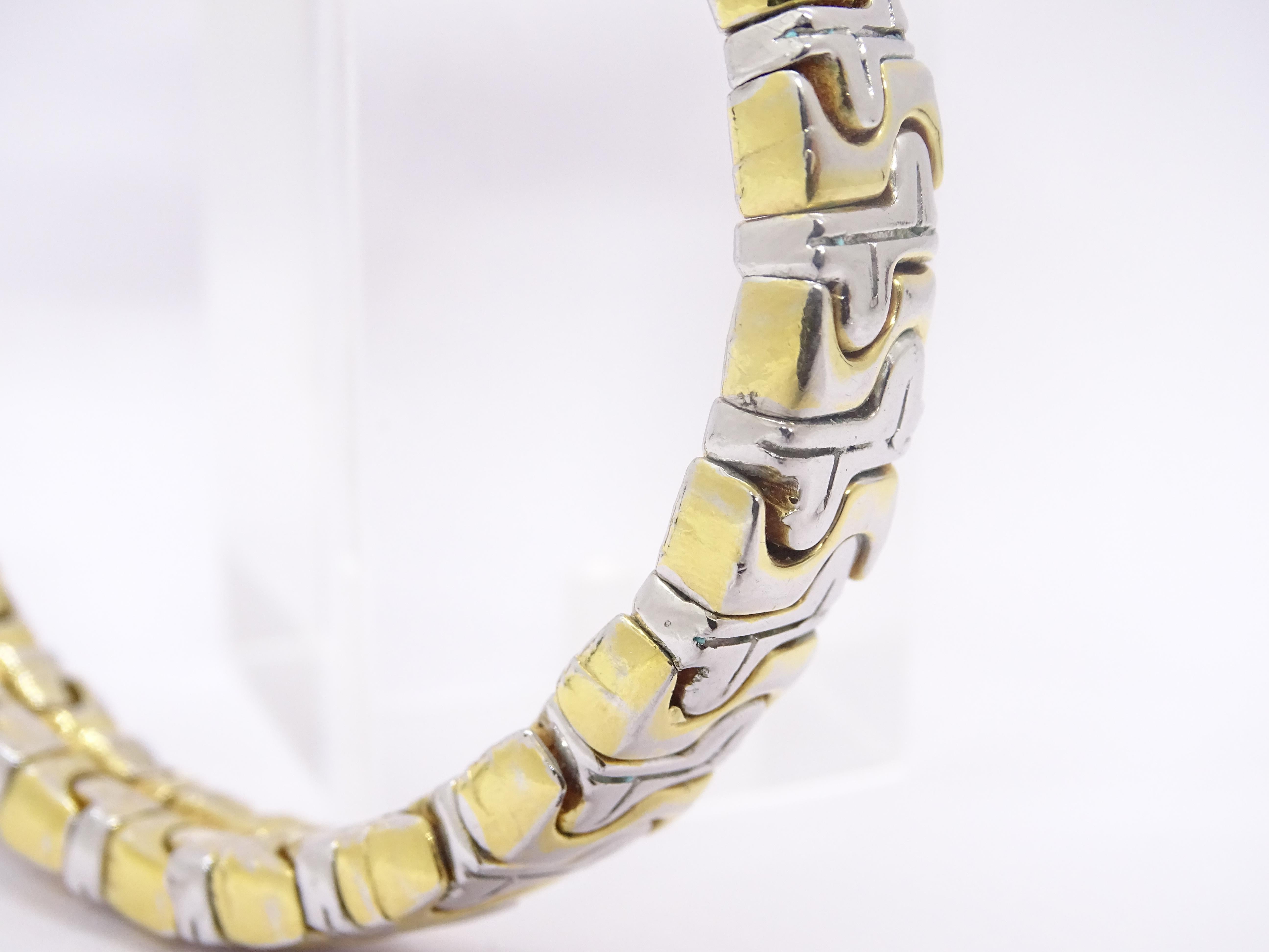 Vintage Italian Bulgari style bracelet / bangle, silver and gold links 11