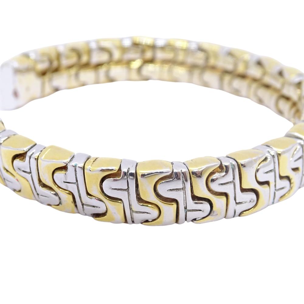 Modern Vintage Italian Bulgari style bracelet / bangle, silver and gold links