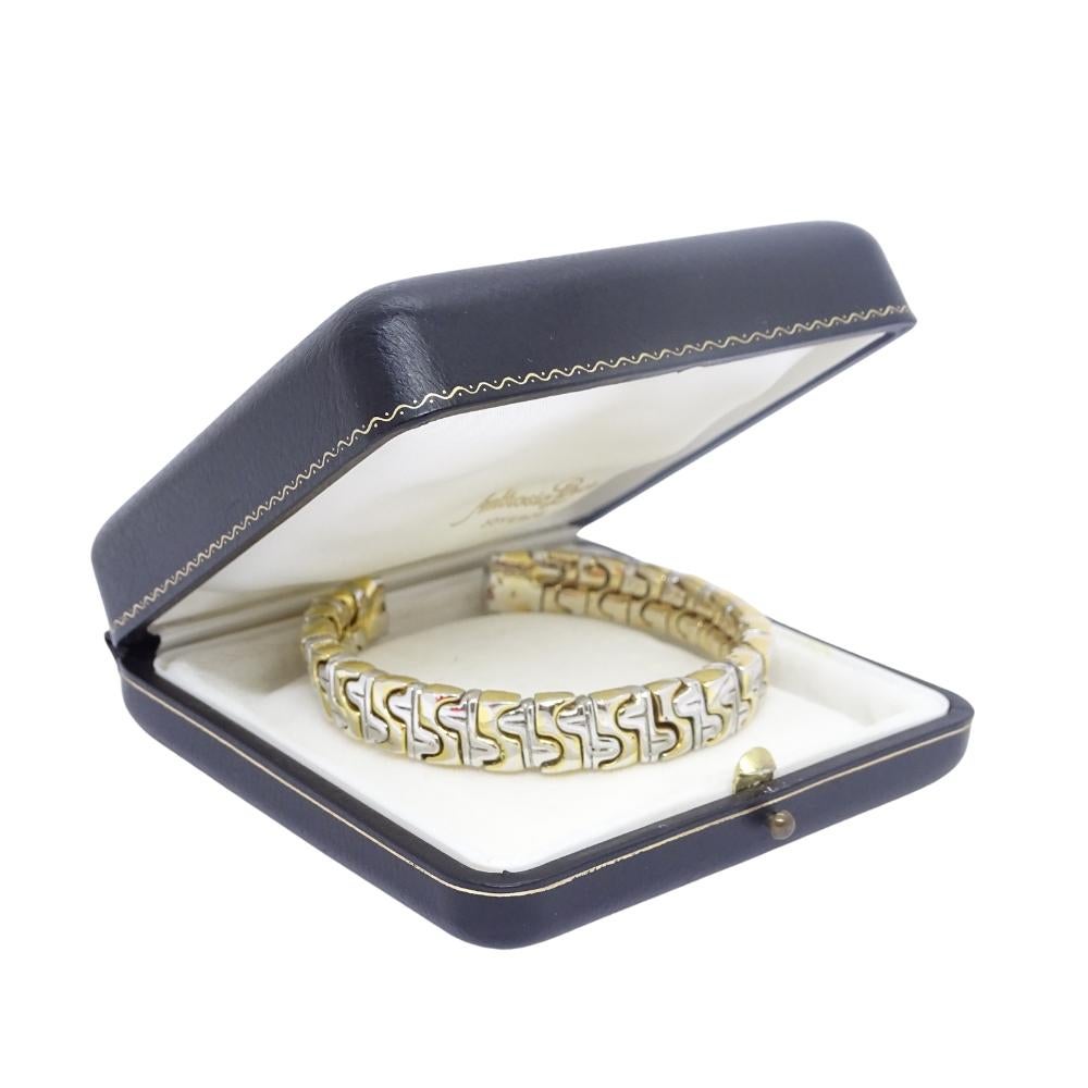 Vintage Italian Bulgari style bracelet / bangle, silver and gold links In Excellent Condition In VALLADOLID, ES