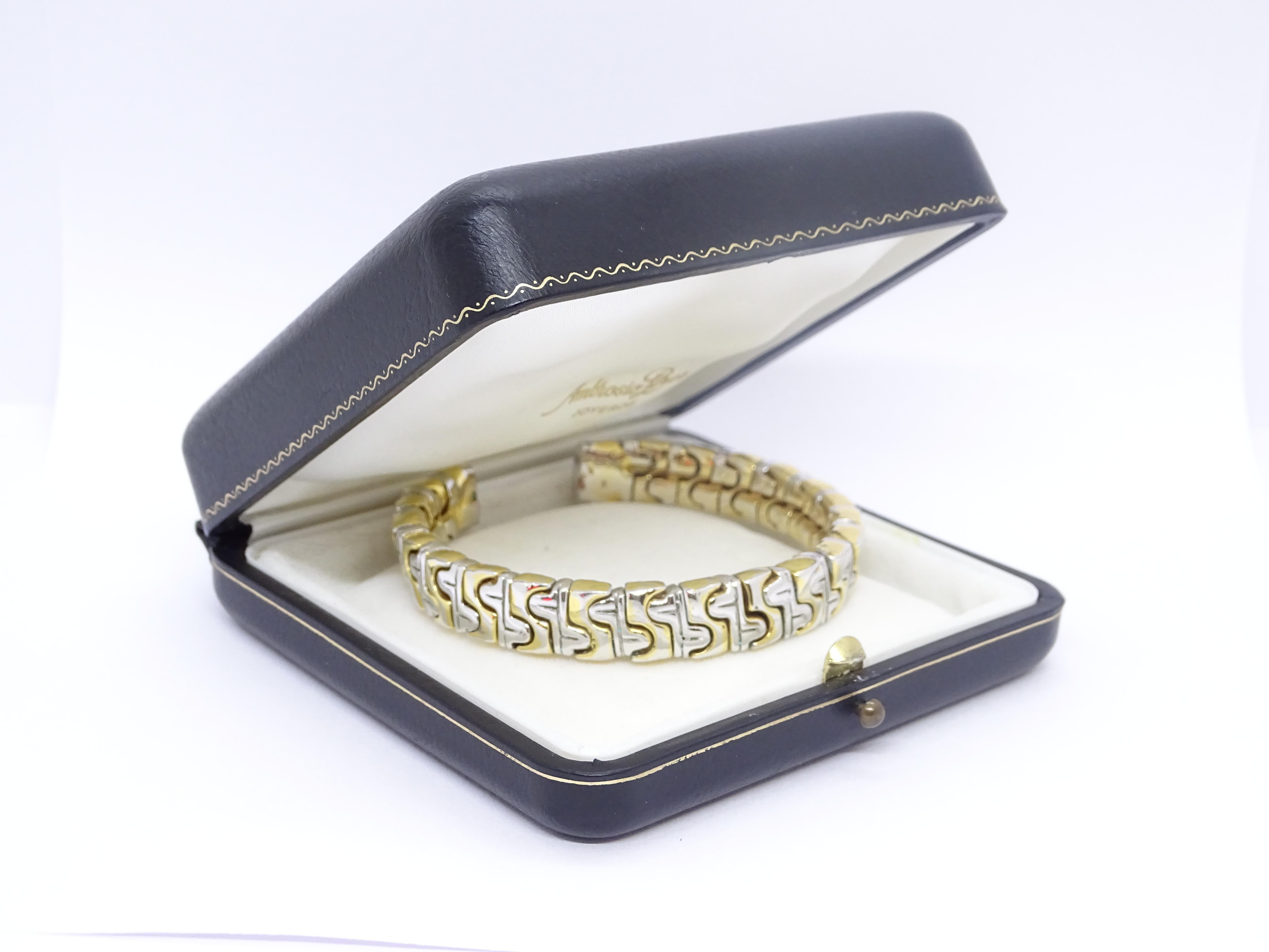 Vintage Italian Bulgari style bracelet / bangle, silver and gold links 2