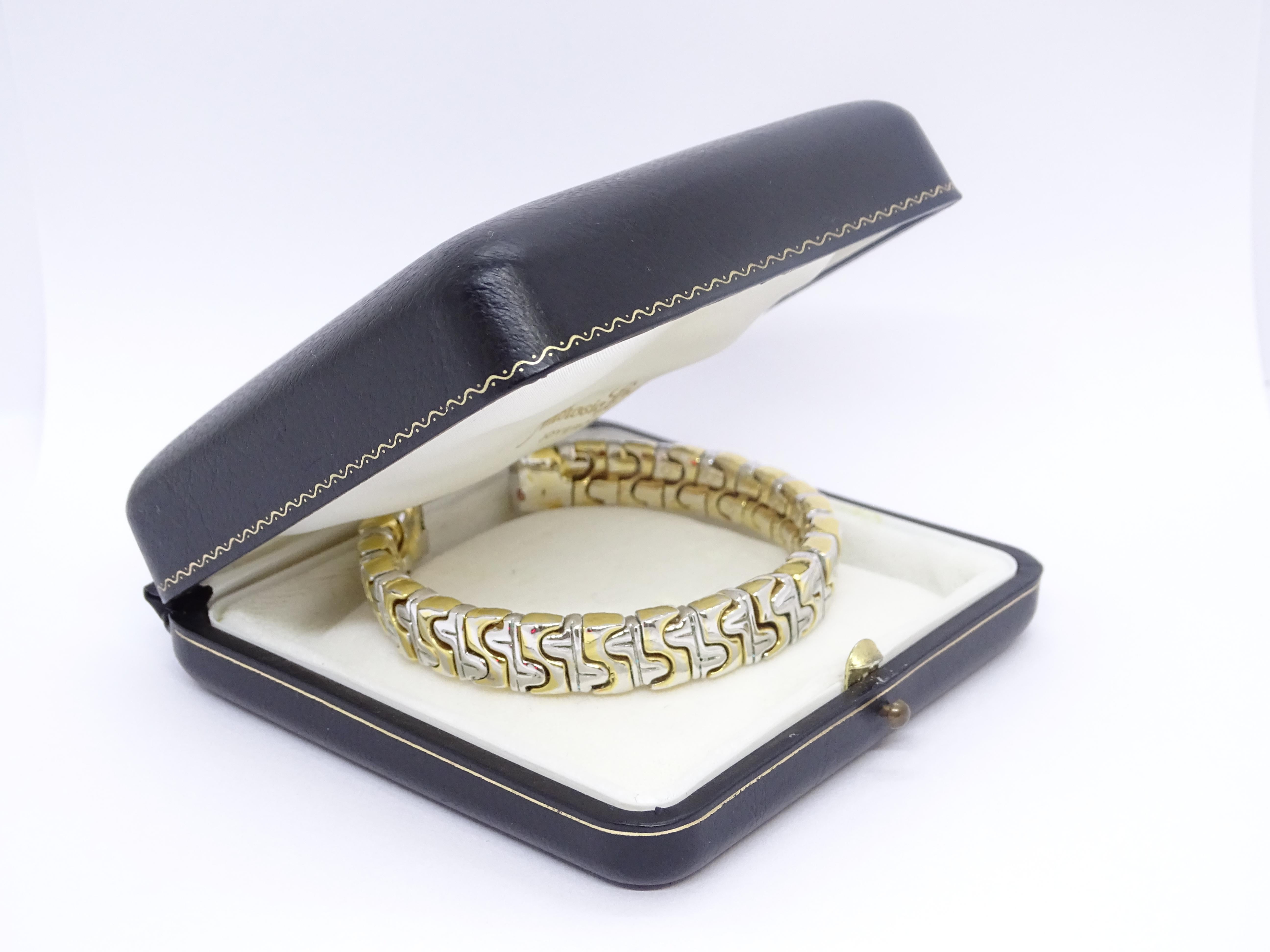 Vintage Italian Bulgari style bracelet / bangle, silver and gold links 3