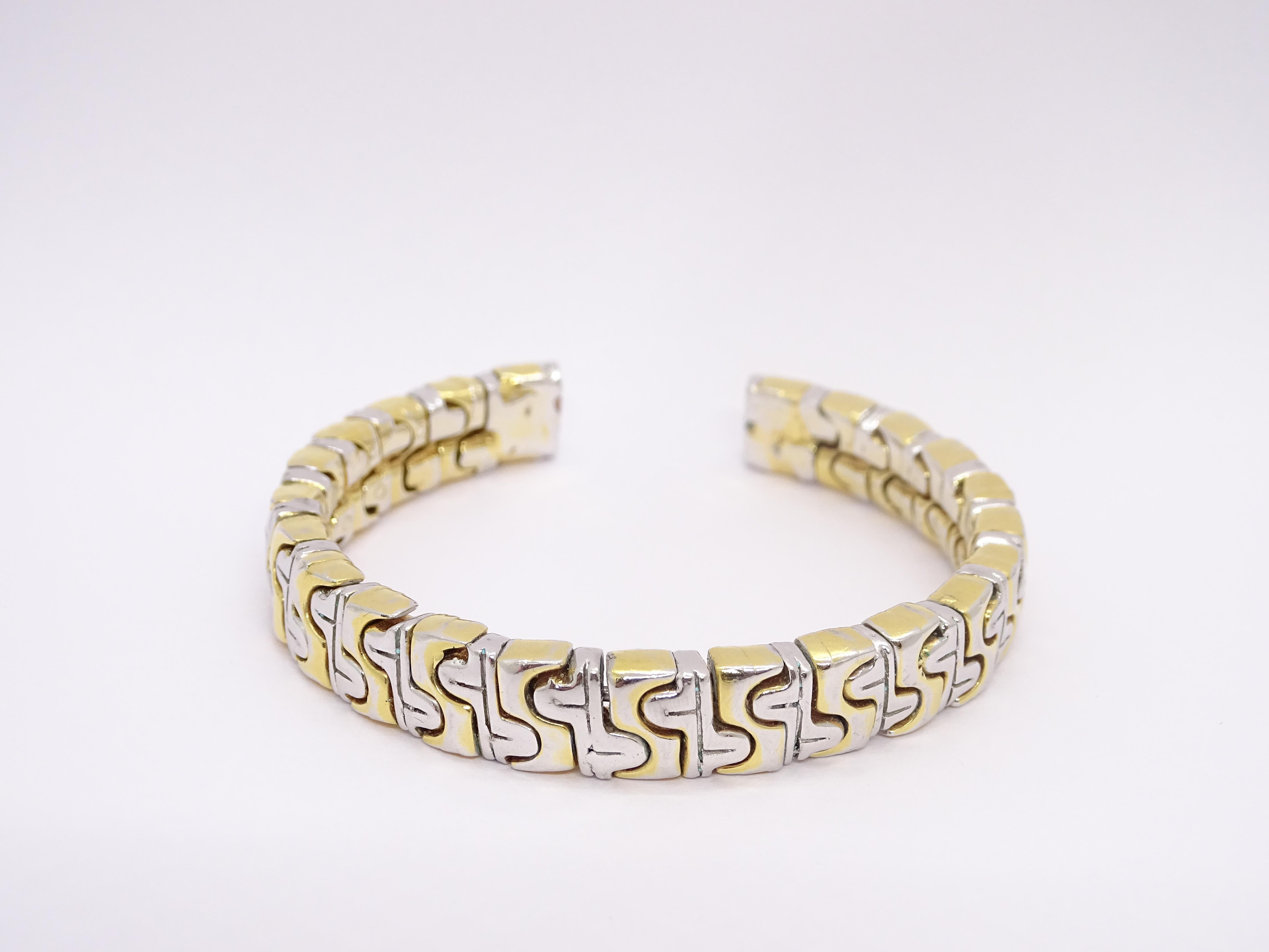 Vintage Italian Bulgari style bracelet / bangle, silver and gold links 4